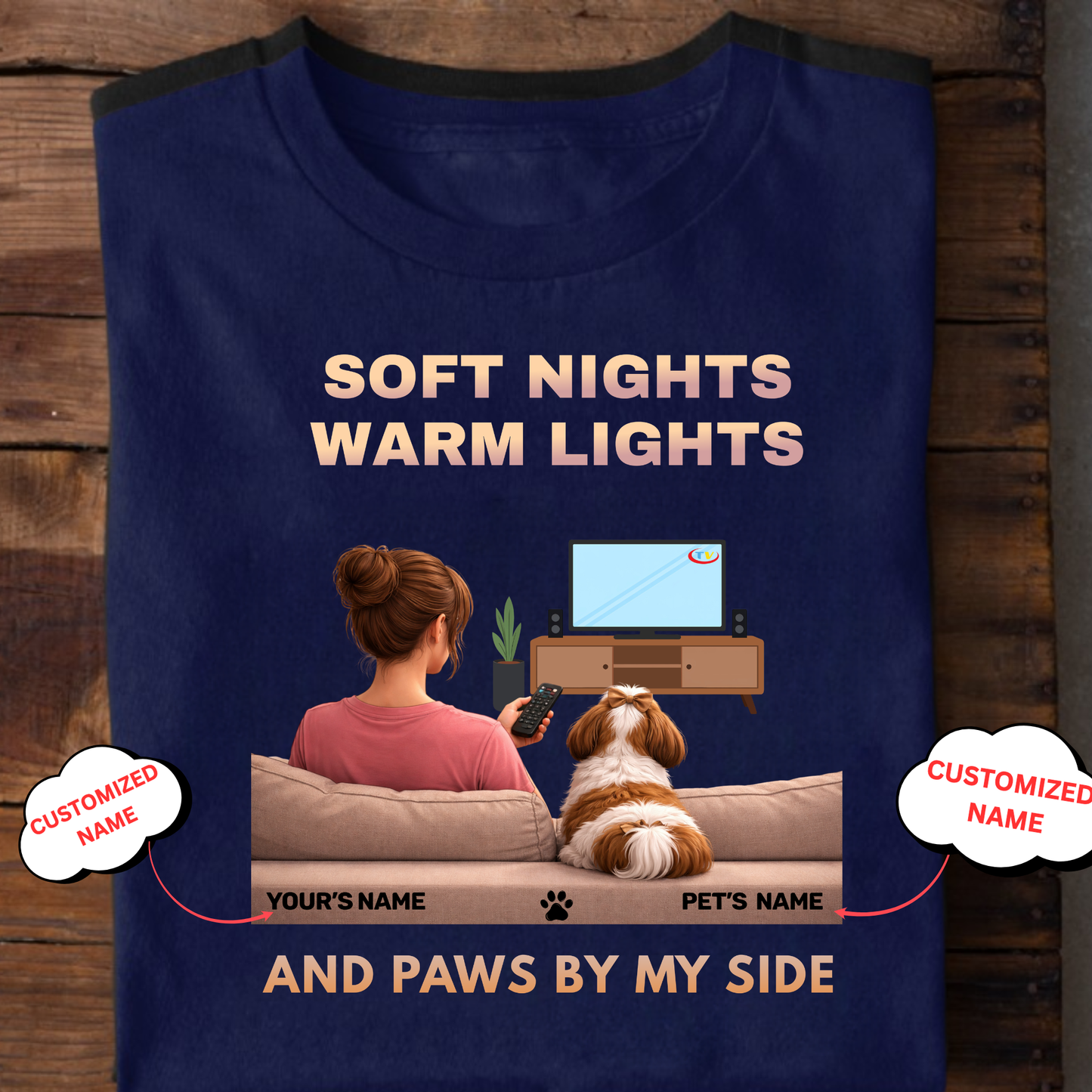 CUSTOMIZATION-SOFT NIGHTS,WARM LIGHTS(PET LOVER)-PREMIUM WOMAN CLASSIC T-SHIRT