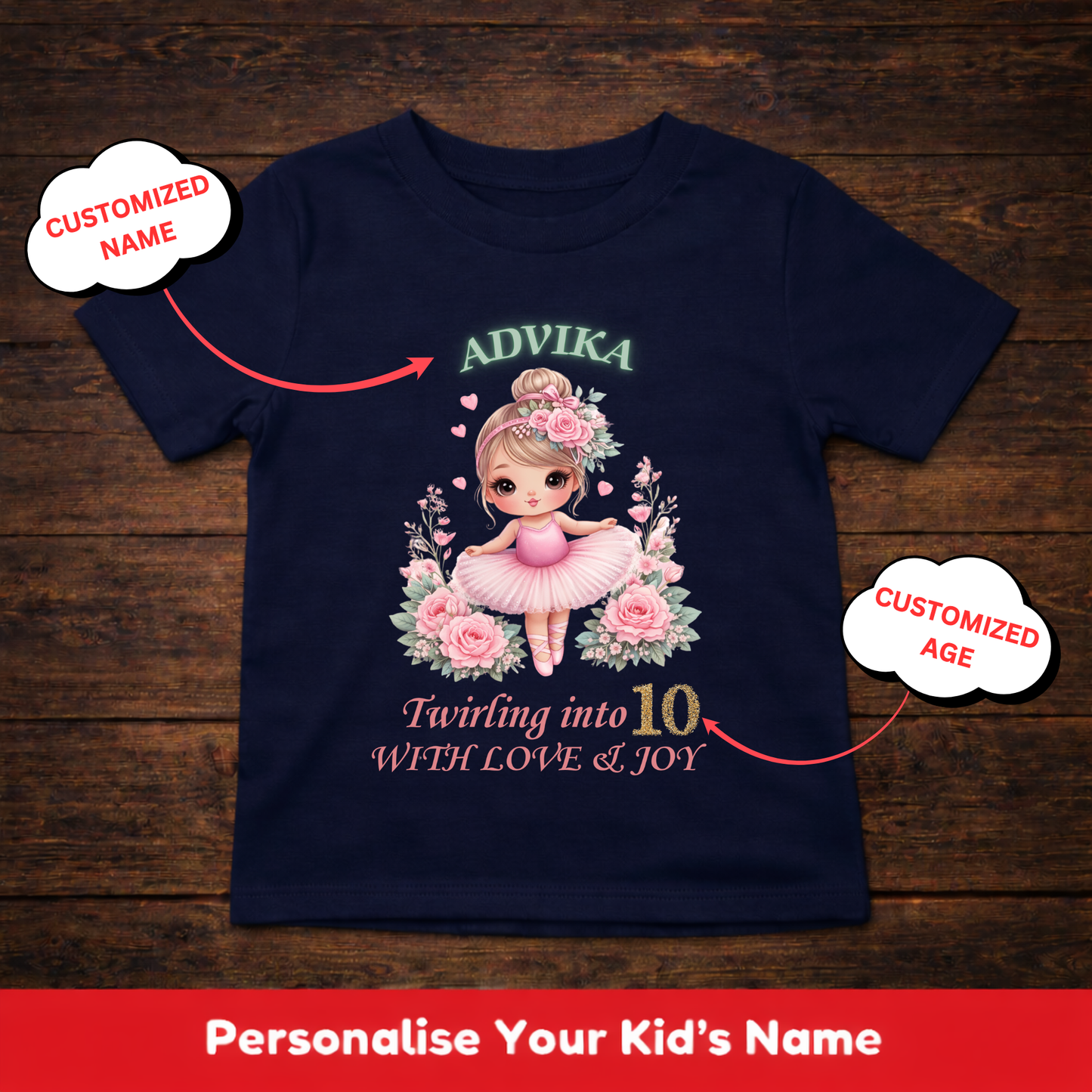 CUSTOMIZATION KIDS (GIRL) T-SHIRT-TWIRLING INTO LOVE & JOY