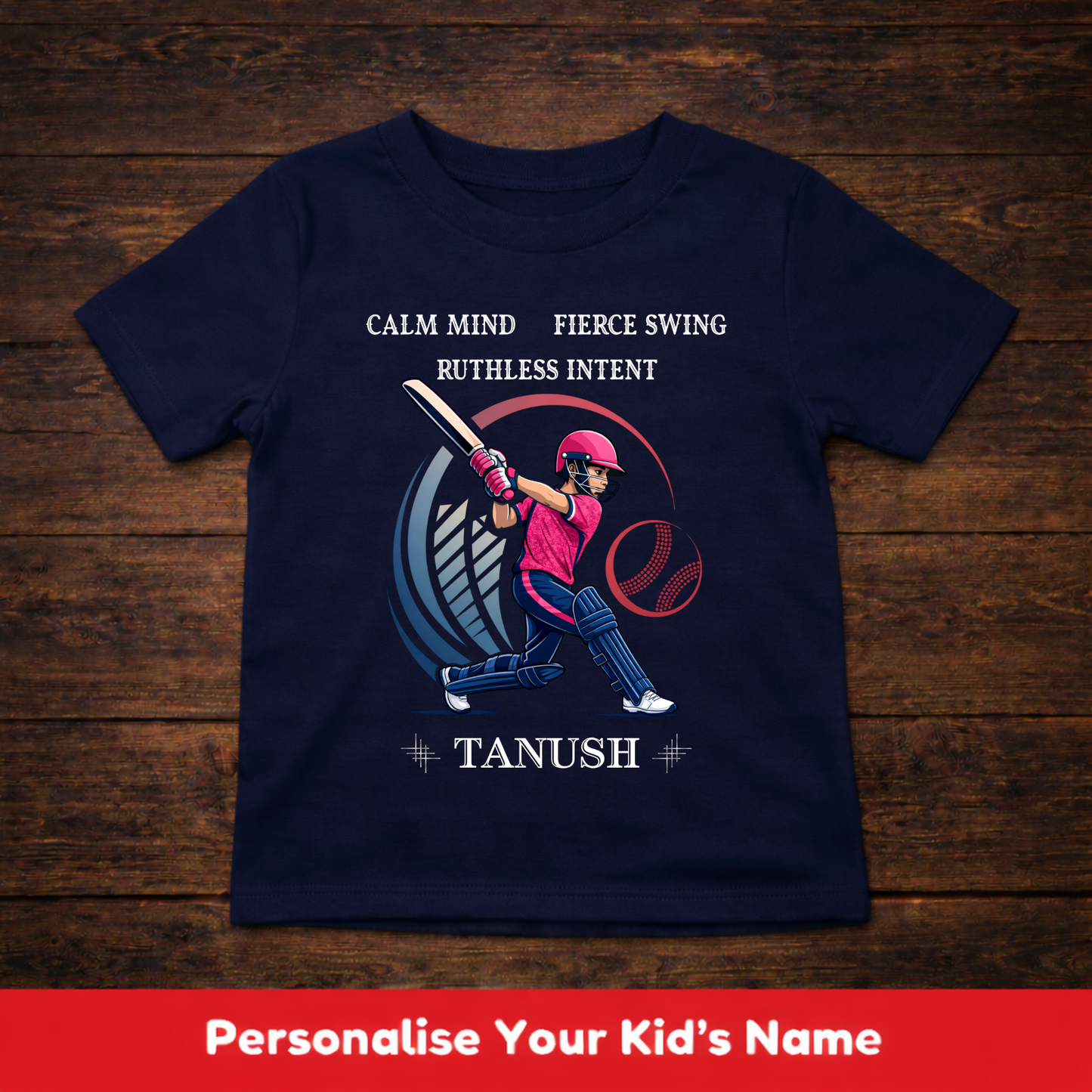 CUSTOMIZED-CALM MIND  FIERCE SWING(CRICKET)-KIDS T-SHIRT