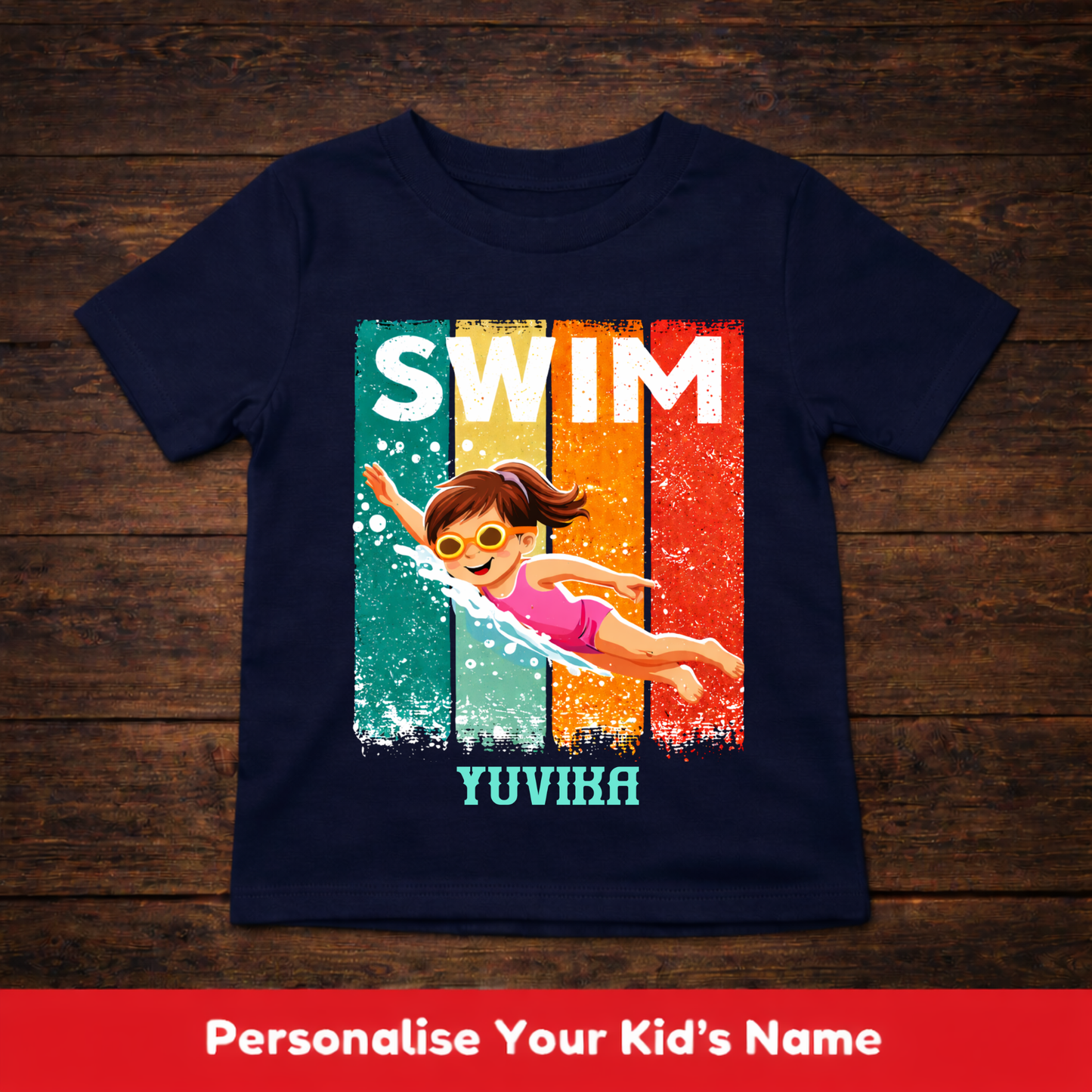 CUSTOMIZED-YOUNG GIRL SWIMMING-KIDS T-SHIRT