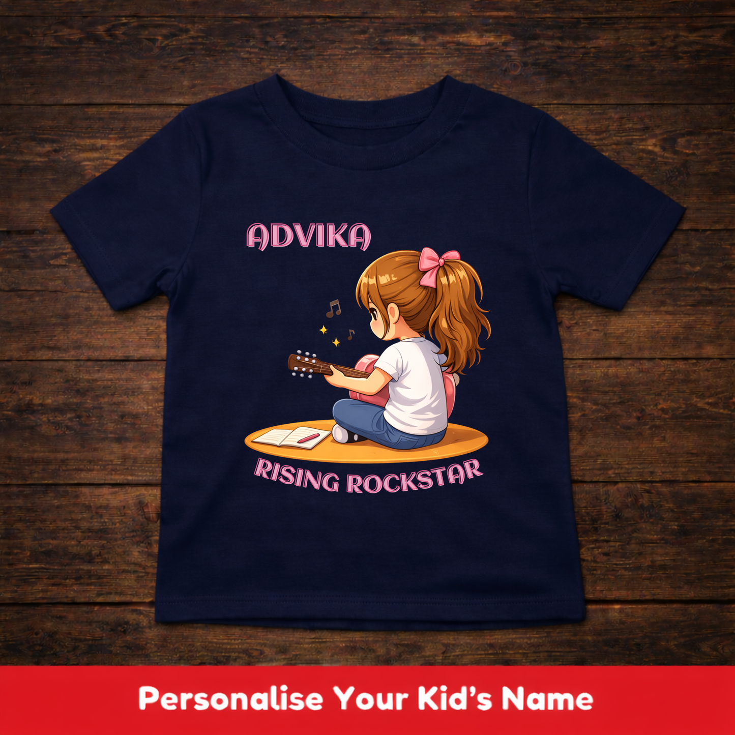 CUSTOMIZED-RISING ROCKSTAR(GUITAR)-GIRL KIDS T-SHIRT
