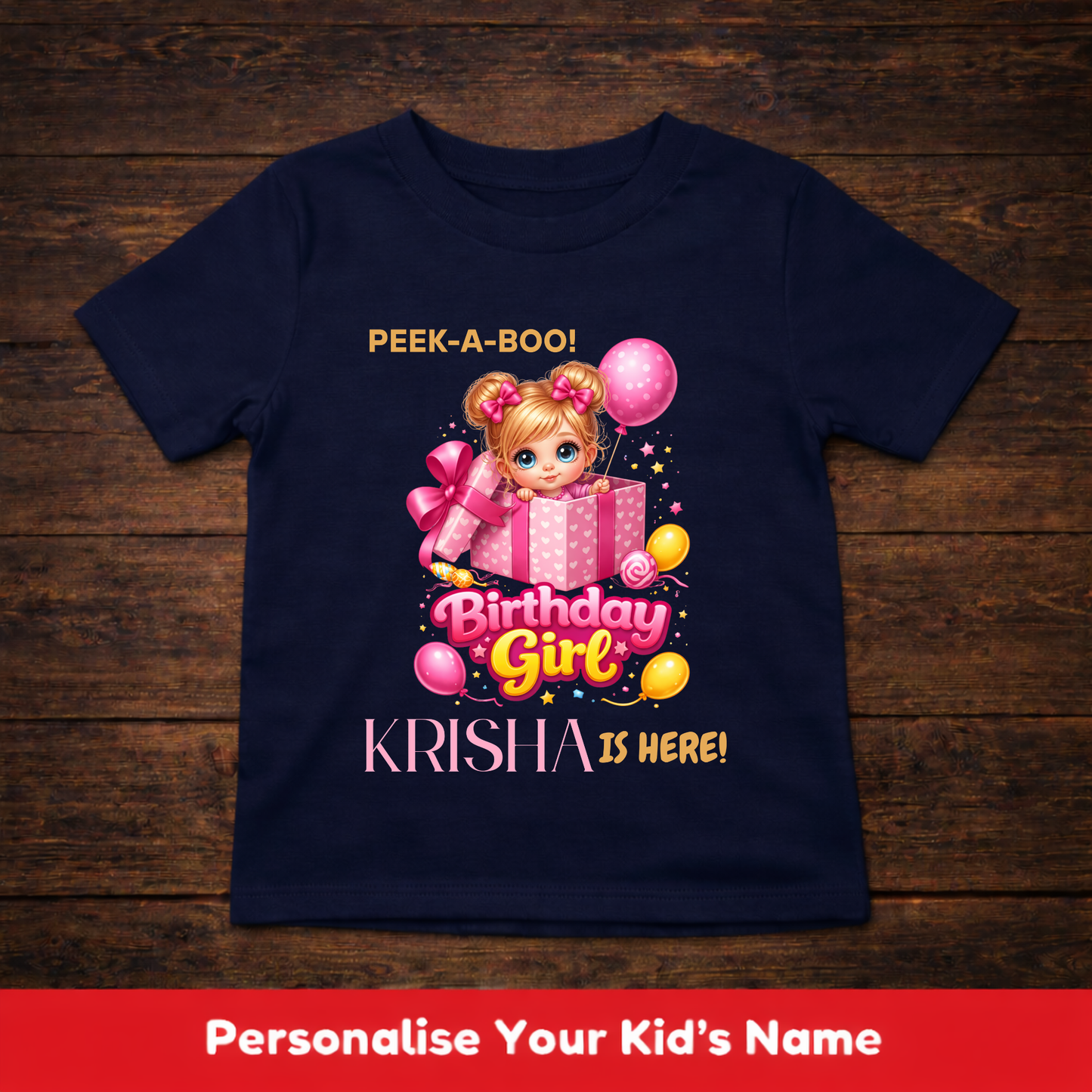 CUSTOMIZATION GIRL'S T-SHIRT-PEEK-A-BOO WITH BIRTHDAY GIRL