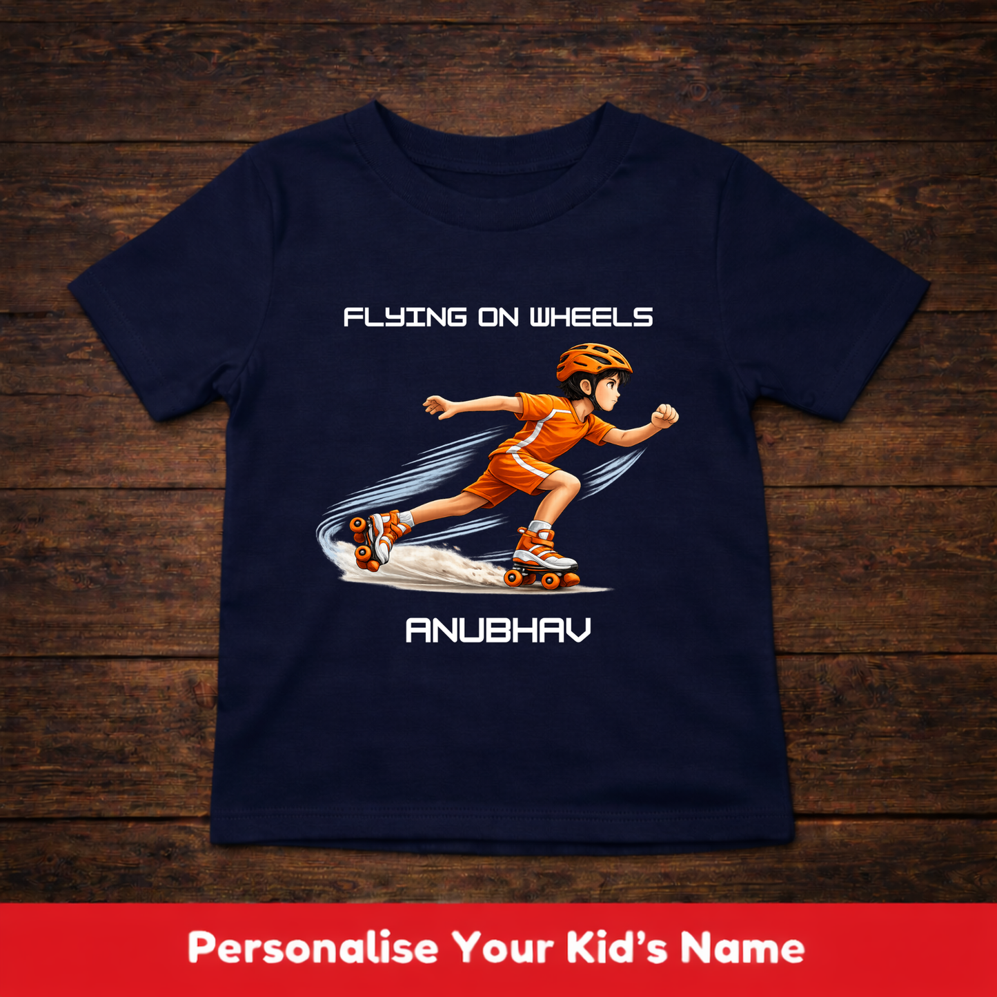 CUSTOMIZED-FLYING ON WHEELS (SKATES)-BOY KIDS T-SHIRT