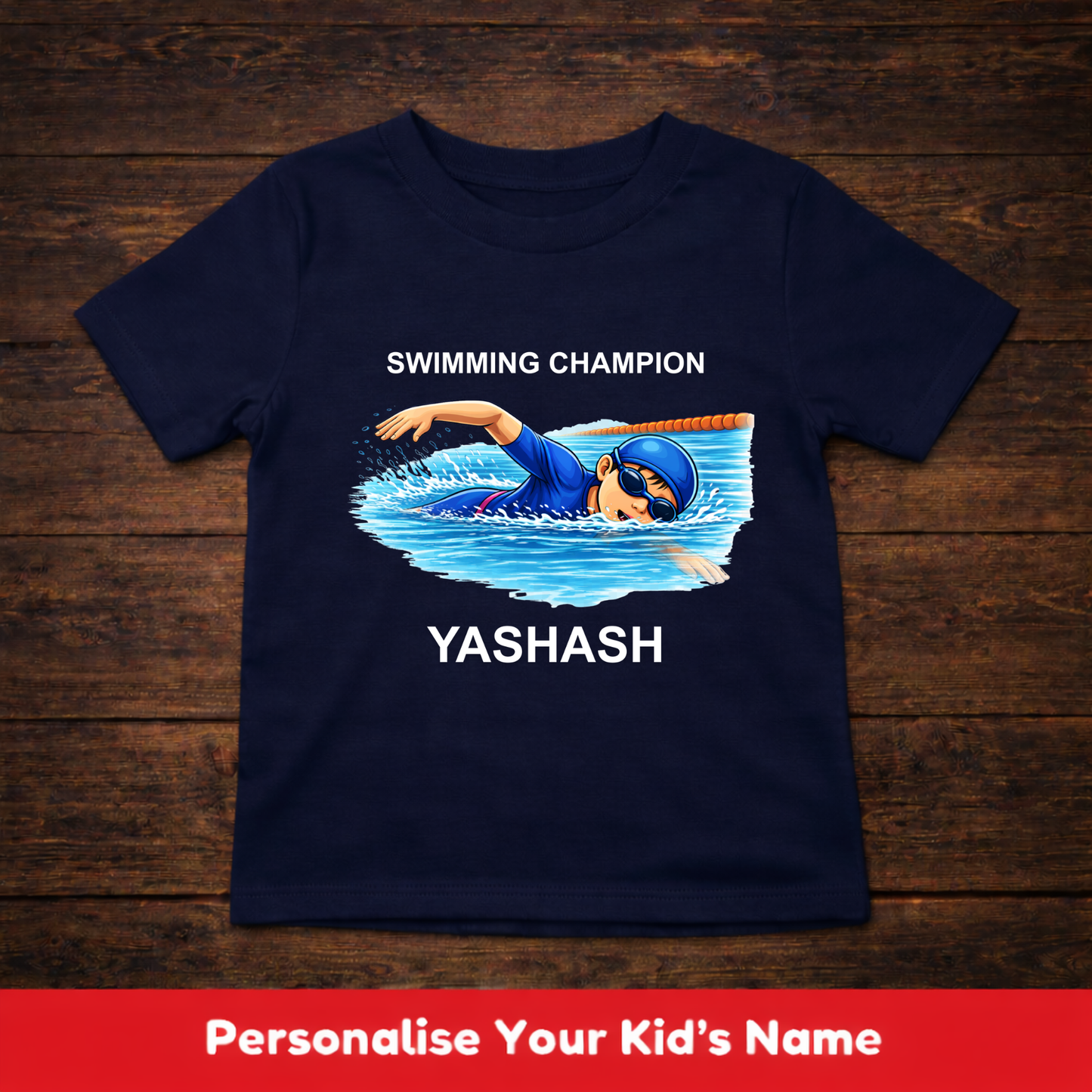 CUSTOMIZED-SWIMMING CHAMPION BOY KIDS T-SHIRT