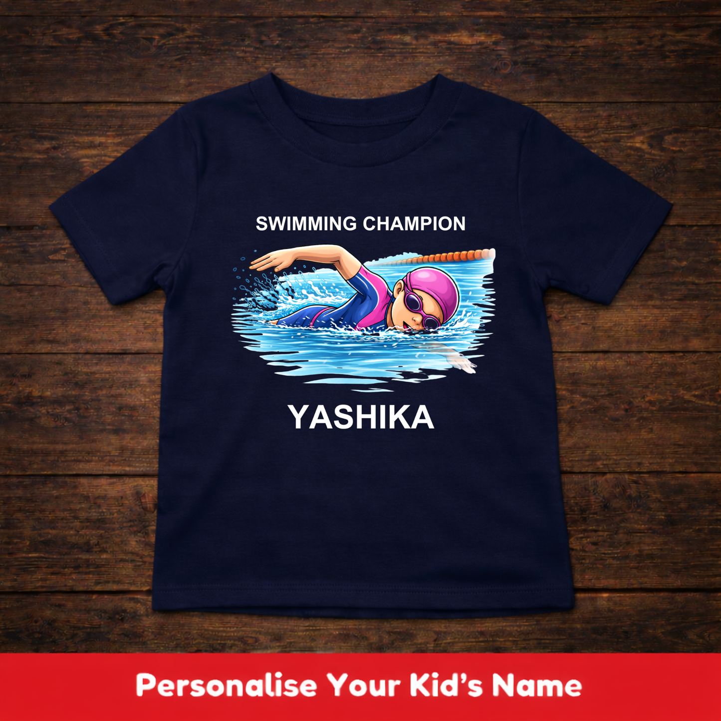 CUSTOMIZED-SWIMMING CHAMPION GIRL KIDS T-SHIRT