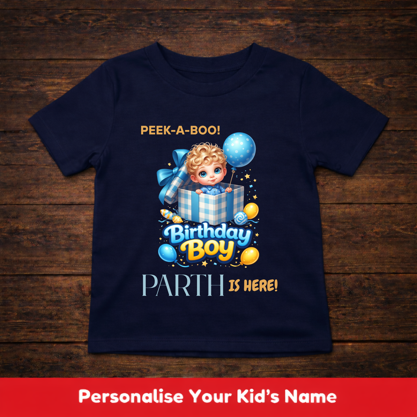 CUSTOMIZATION BOY'S T-SHIRT-PEEK-A-BOO WITH BIRTHDAY BOY