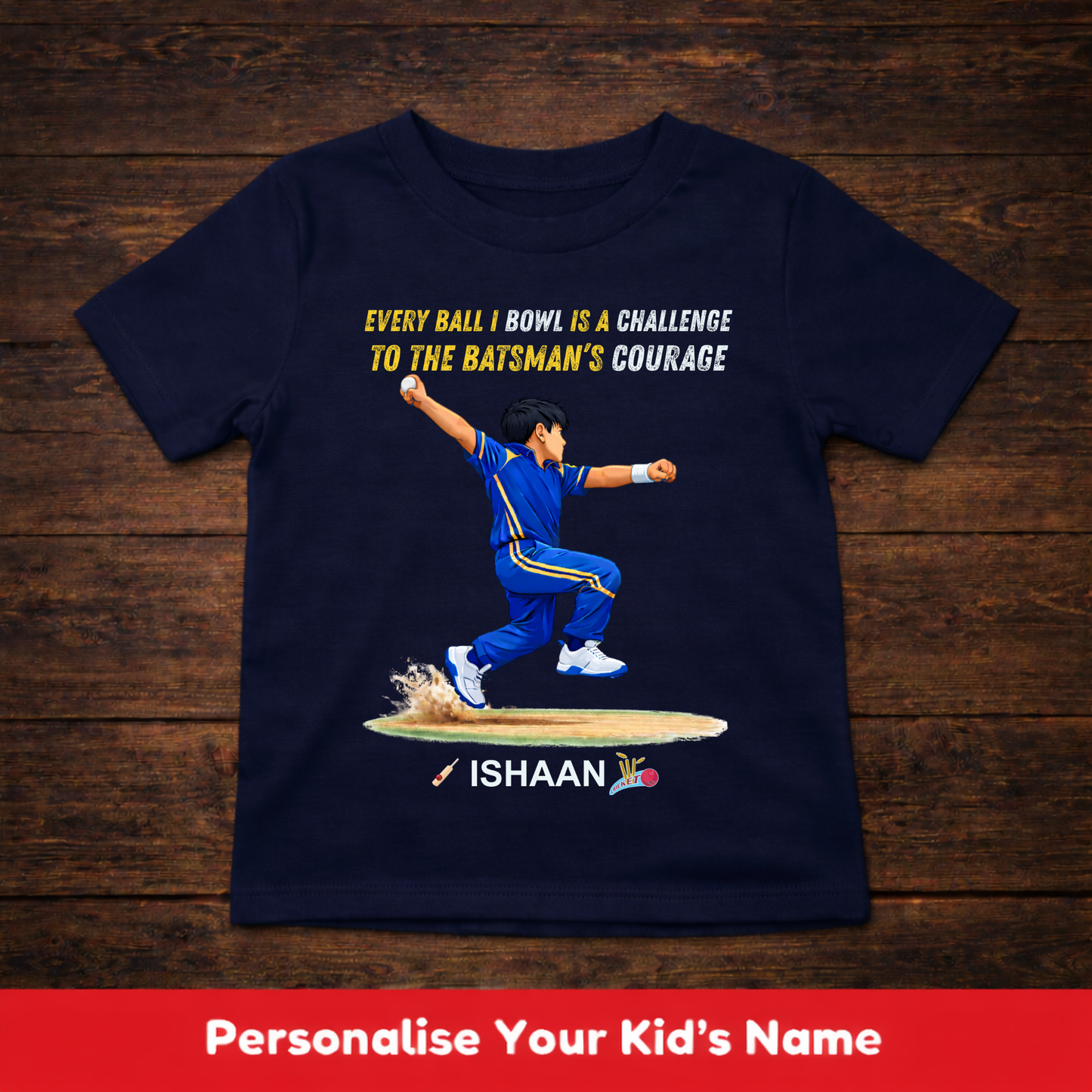 CUSTOMIZED-BOWLER'S CHALLENGE AND BATSMAN'S COURAGE(CRICKET)-KIDS T-SHIRT