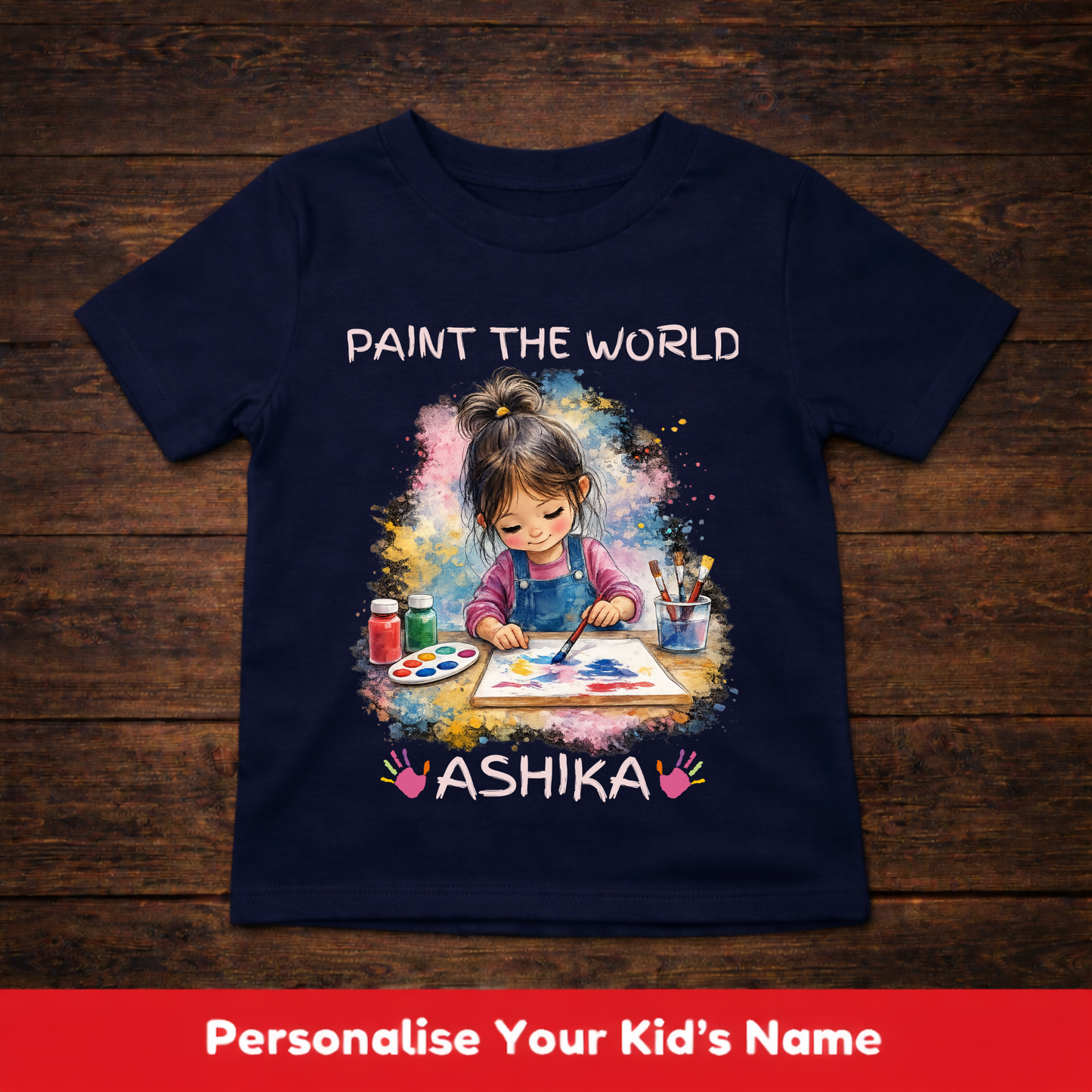 CUSTOMIZED-PAINT THE WORLD(ARTIST) GIRL-KIDS T-SHIRT