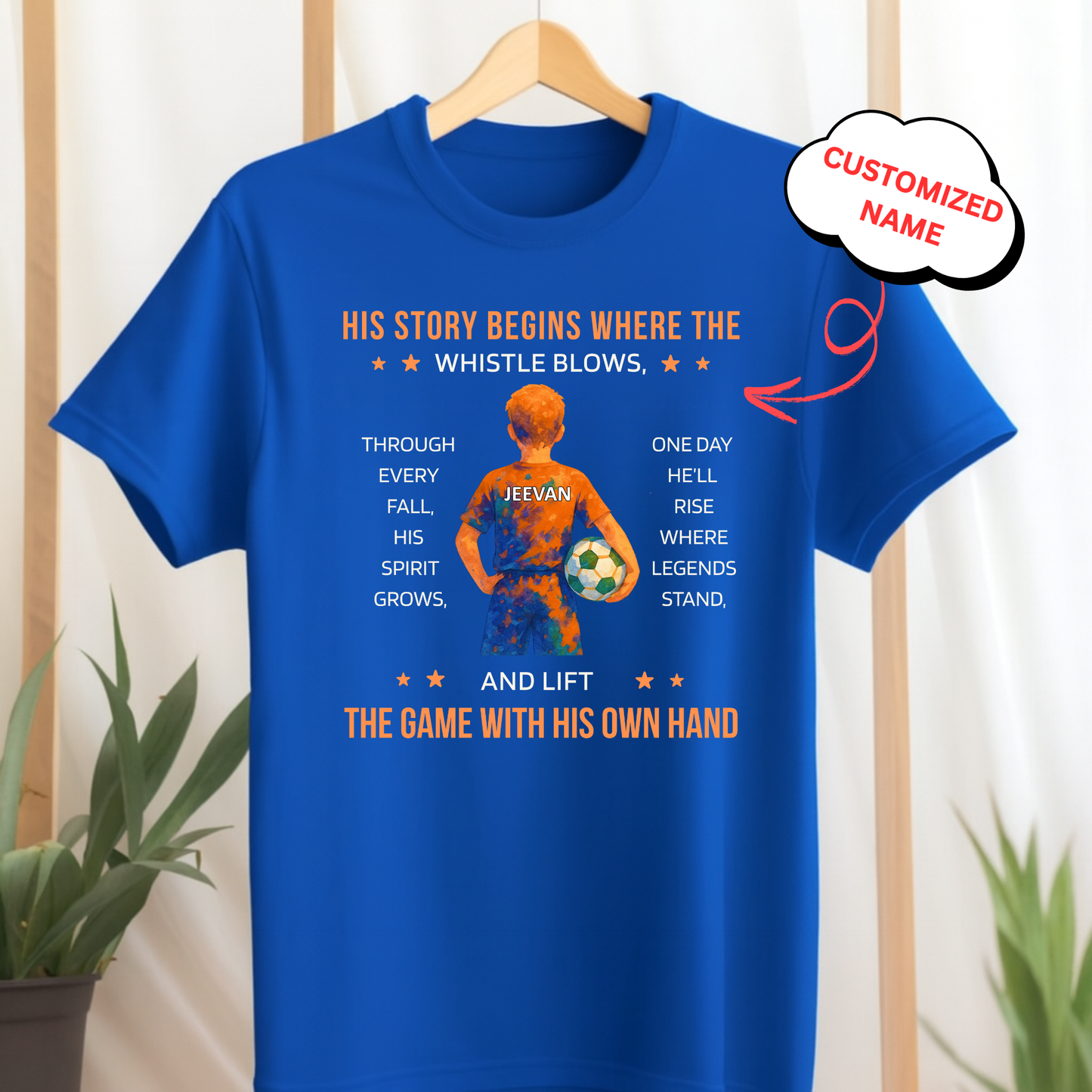 CUSTOMIZED-HIS STORY BEGINS WHERE THE WHISTLE BLOWS (FOOTBALL) CLASSIC T-SHIRT