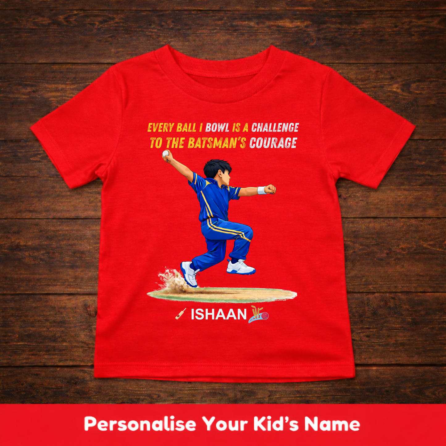 CUSTOMIZED-BOWLER'S CHALLENGE AND BATSMAN'S COURAGE(CRICKET)-KIDS T-SHIRT