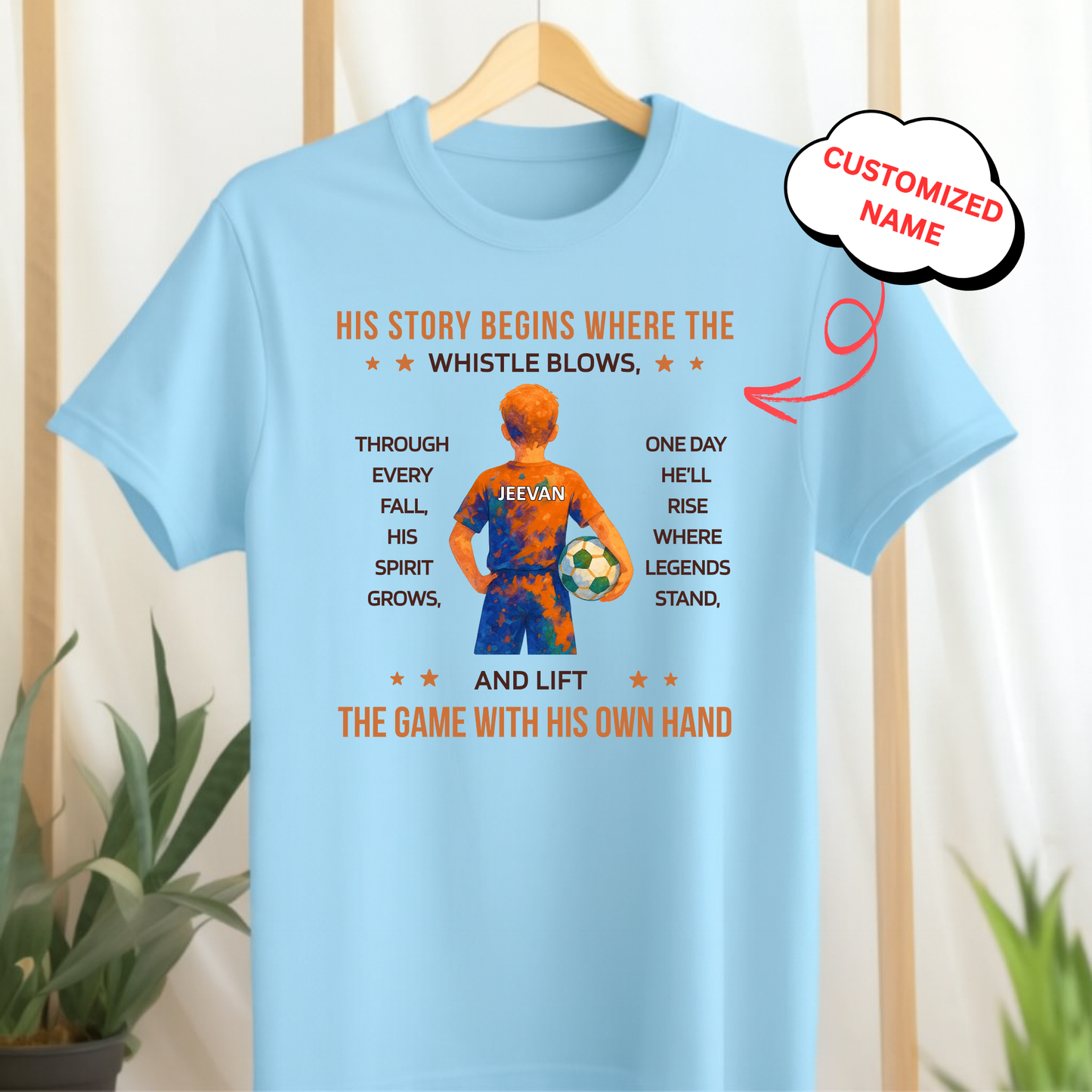 CUSTOMIZED-HIS STORY BEGINS WHERE THE WHISTLE BLOWS (FOOTBALL) CLASSIC T-SHIRT