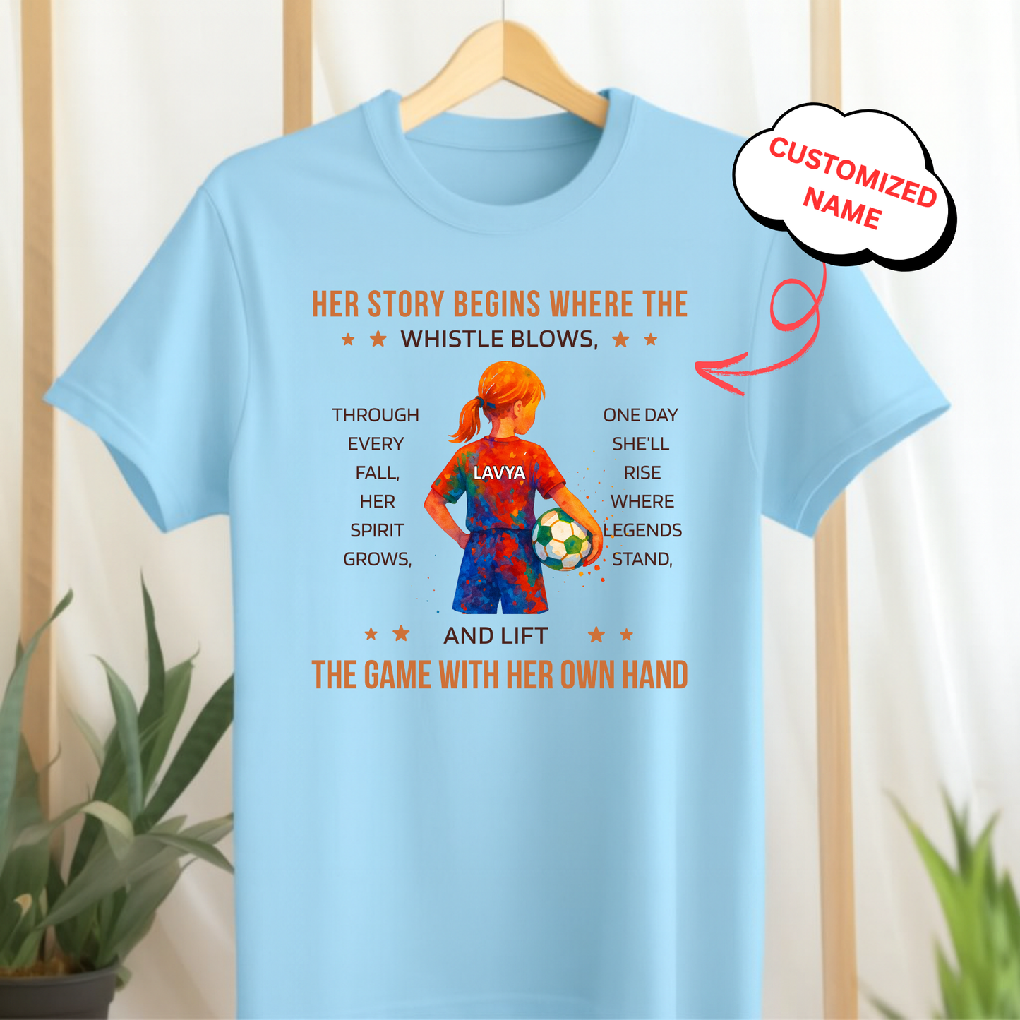 CUSTOMIZED-HER STORY BEGINS WHERE THE WHISTLE BLOWS (FOOTBALL) CLASSIC T-SHIRT