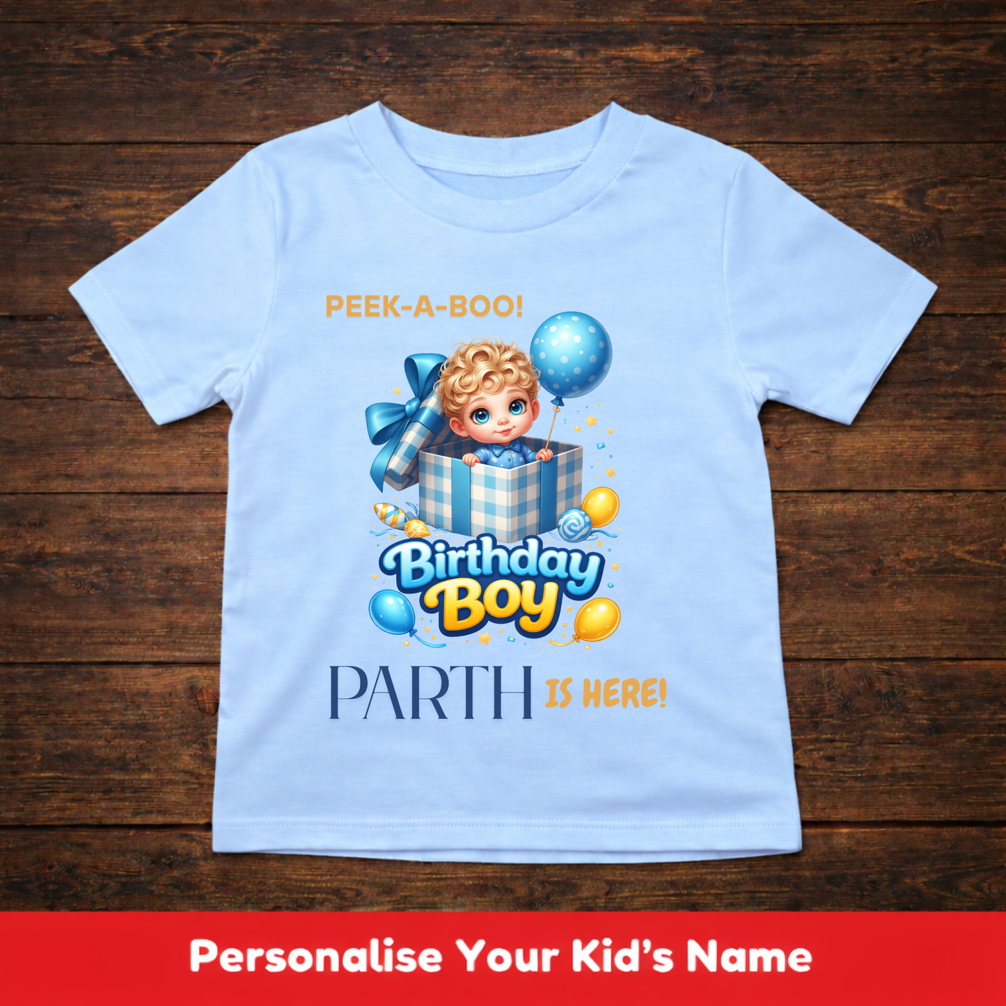 CUSTOMIZATION BOY'S T-SHIRT-PEEK-A-BOO WITH BIRTHDAY BOY