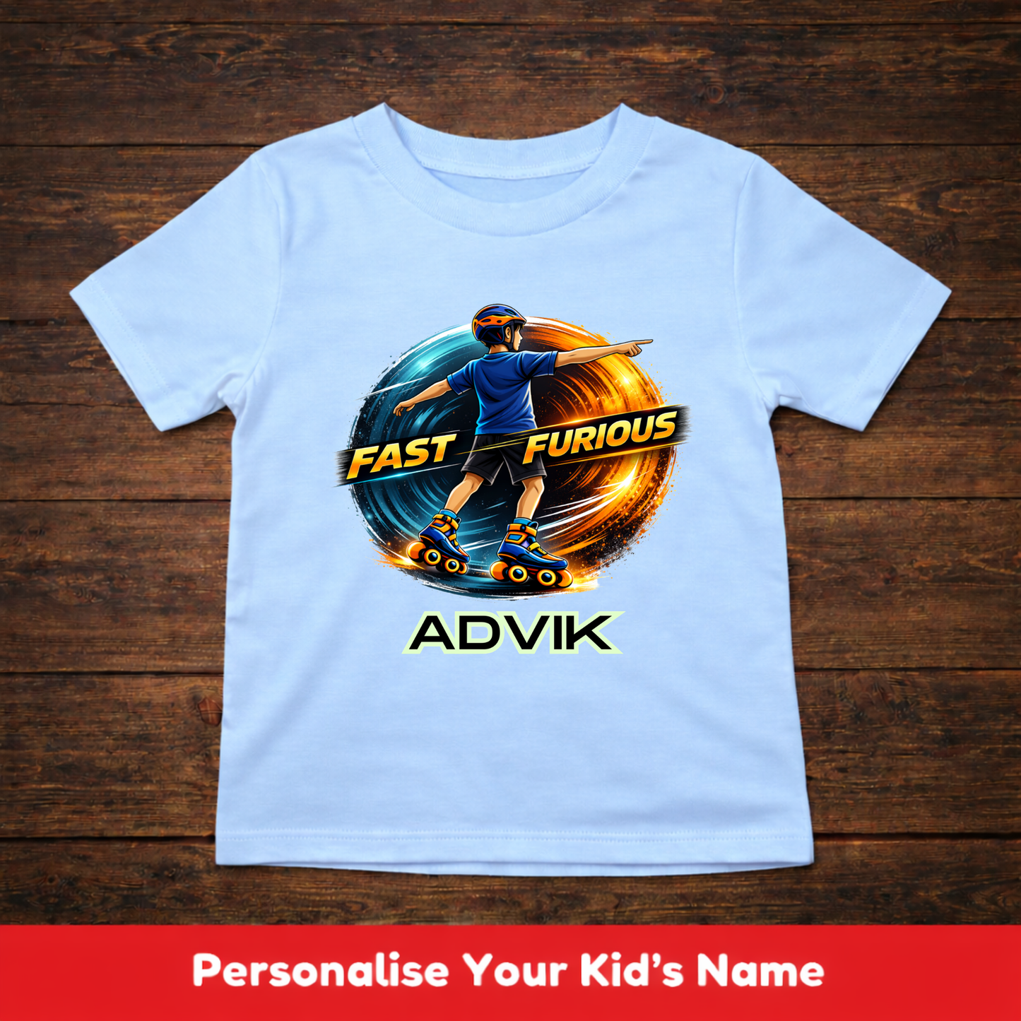 CUSTOMIZED-FAST & FURIOUS (SKATES)-BOY KIDS T-SHIRT