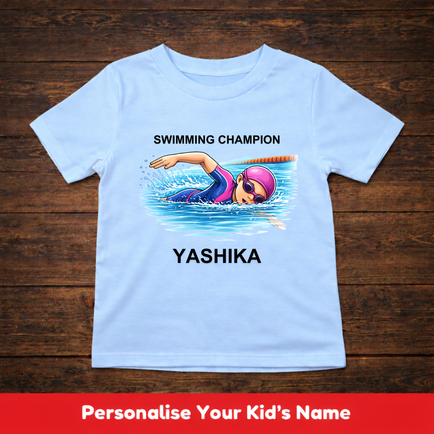 CUSTOMIZED-SWIMMING CHAMPION GIRL KIDS T-SHIRT