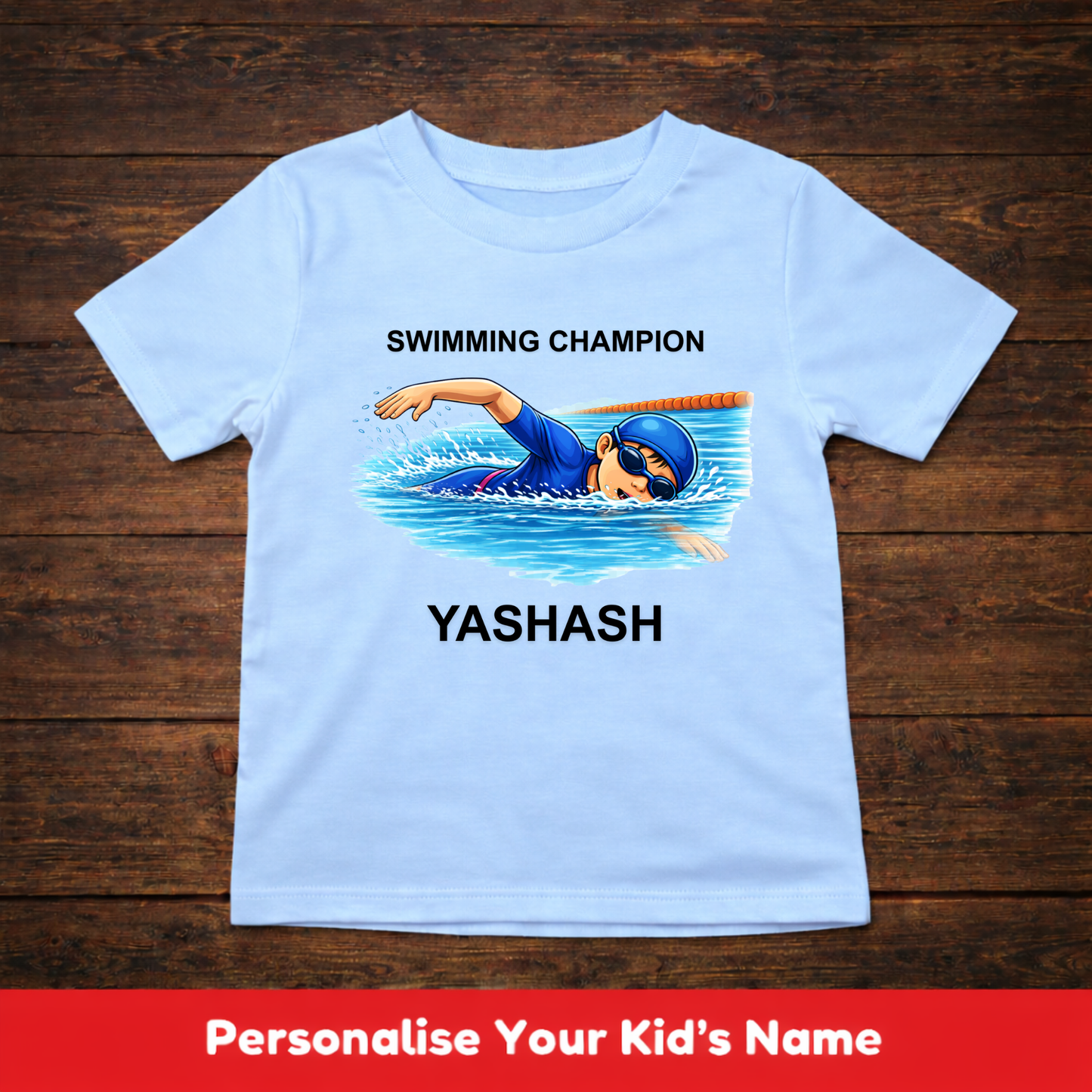 CUSTOMIZED-SWIMMING CHAMPION BOY KIDS T-SHIRT