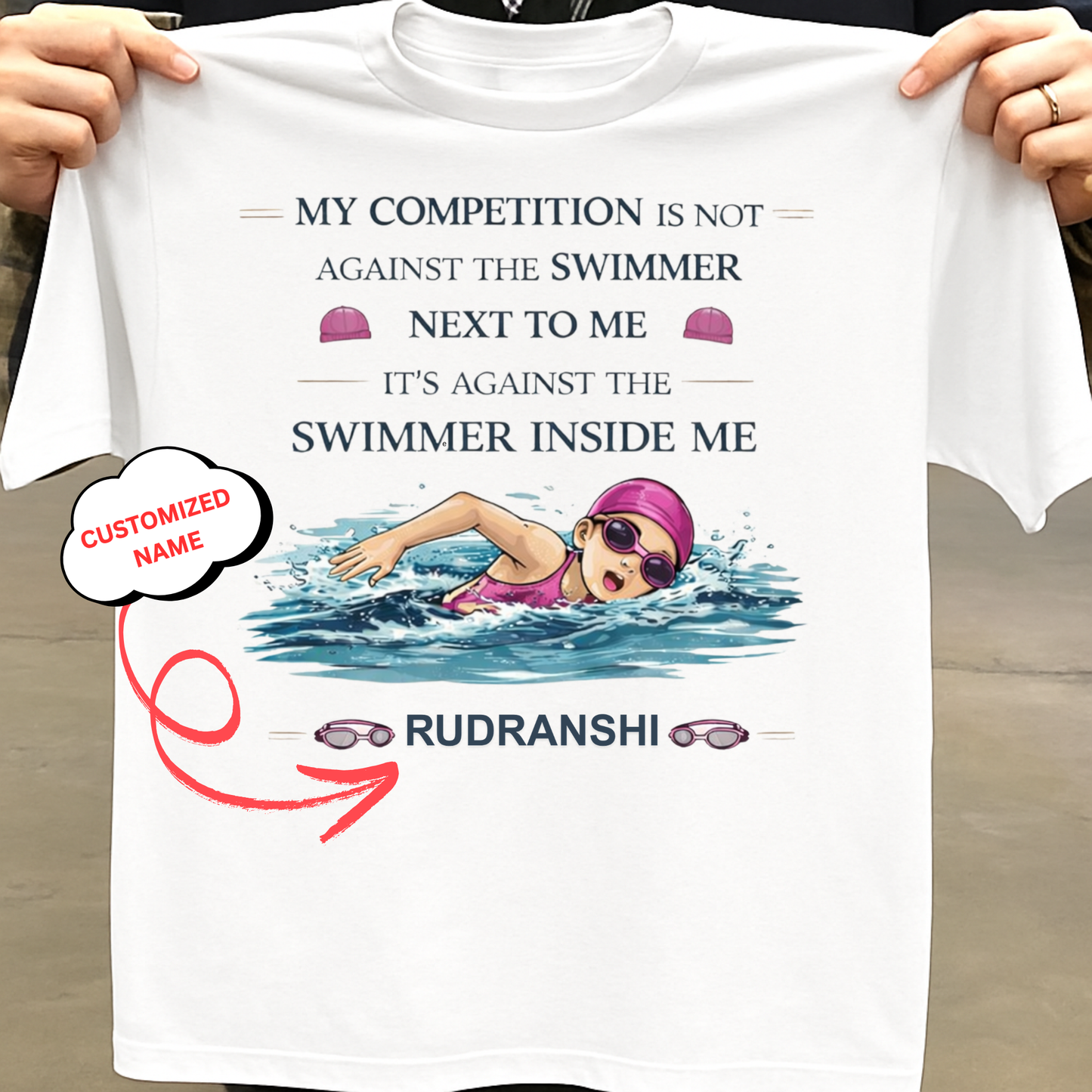 CUSTOMIZED- MY COMPETITION IS AGAINST THE SWIMMER INSIDE ME(SWIMMING)-GIRL KIDS T-SHIRT