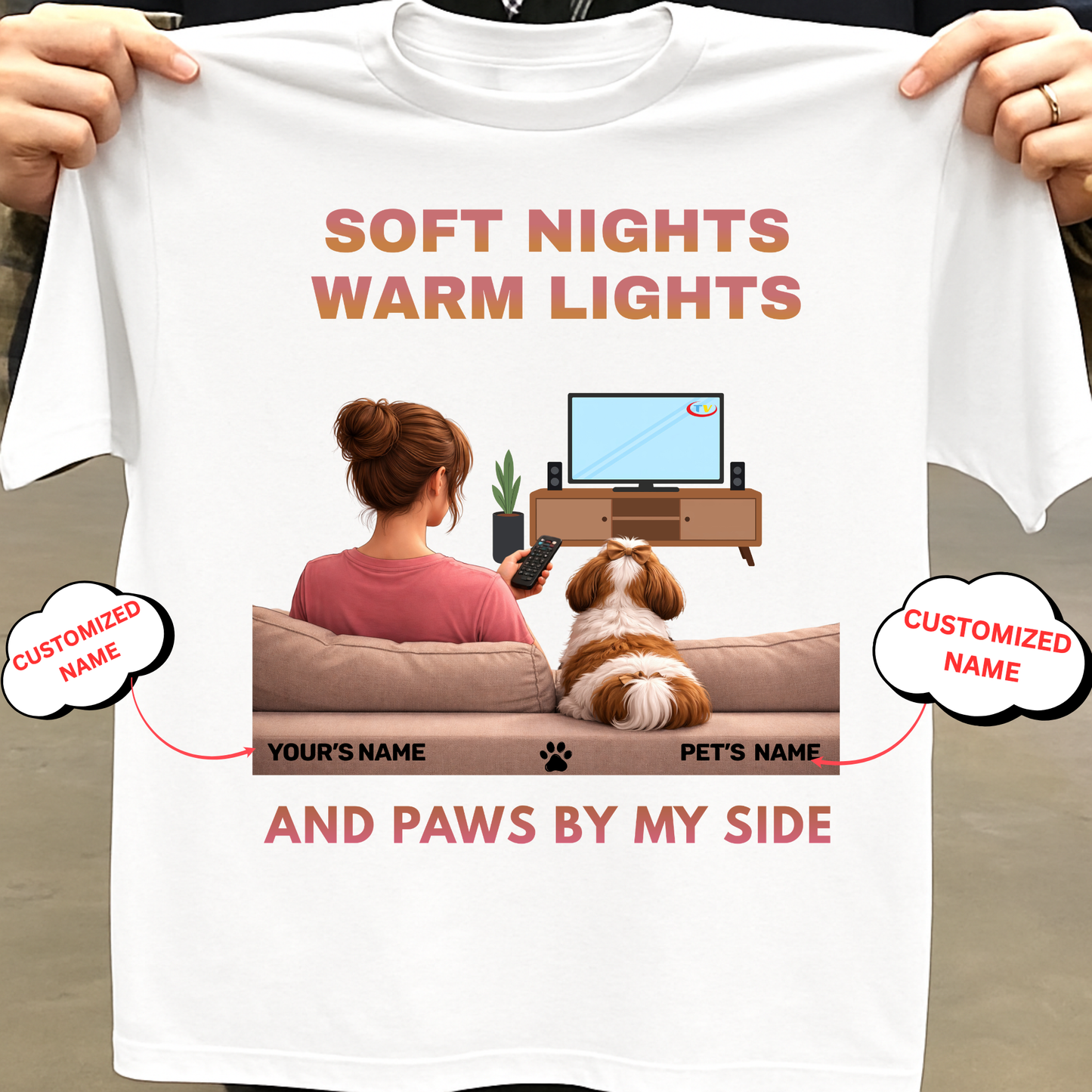 CUSTOMIZATION-SOFT NIGHTS,WARM LIGHTS(PET LOVER)-PREMIUM WOMAN CLASSIC T-SHIRT