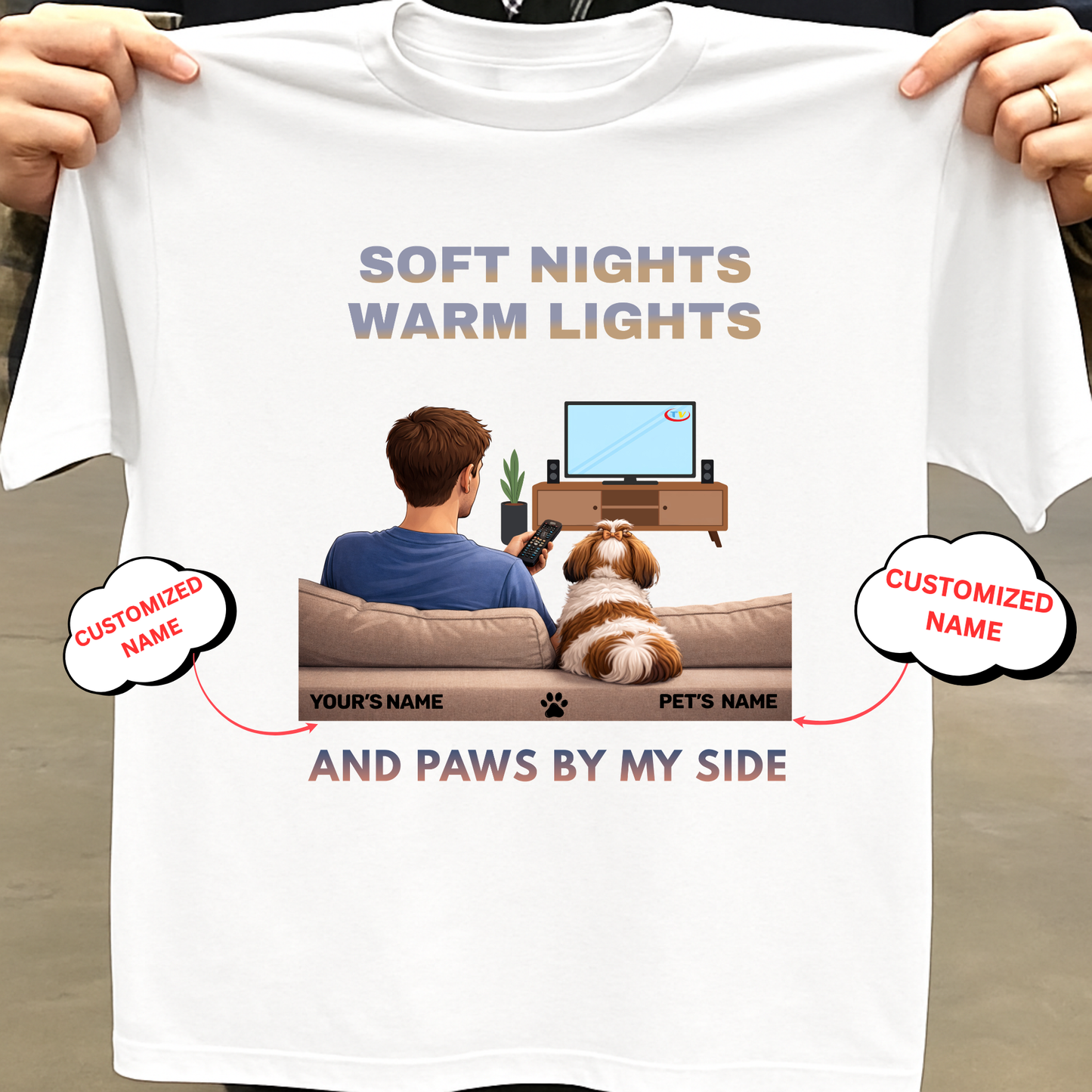 CUSTOMIZATION-SOFT NIGHTS,WARM LIGHTS(PET LOVER)-PREMIUM MAN CLASSIC T-SHIRT