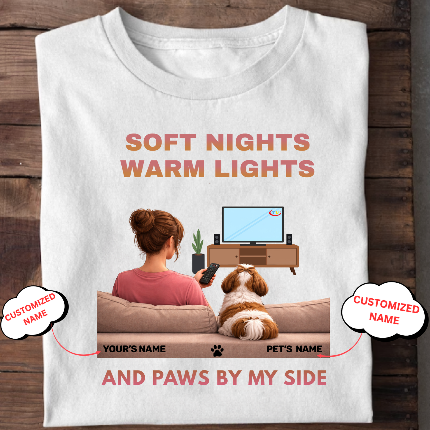 CUSTOMIZATION-SOFT NIGHTS,WARM LIGHTS(PET LOVER)-PREMIUM WOMAN CLASSIC T-SHIRT