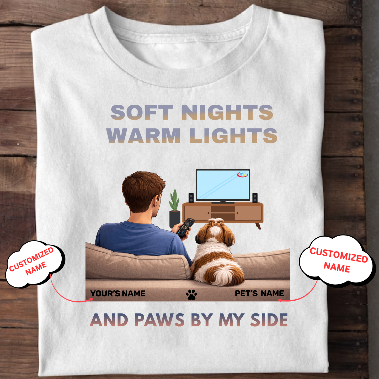 CUSTOMIZATION-SOFT NIGHTS,WARM LIGHTS(PET LOVER)-PREMIUM MAN CLASSIC T-SHIRT
