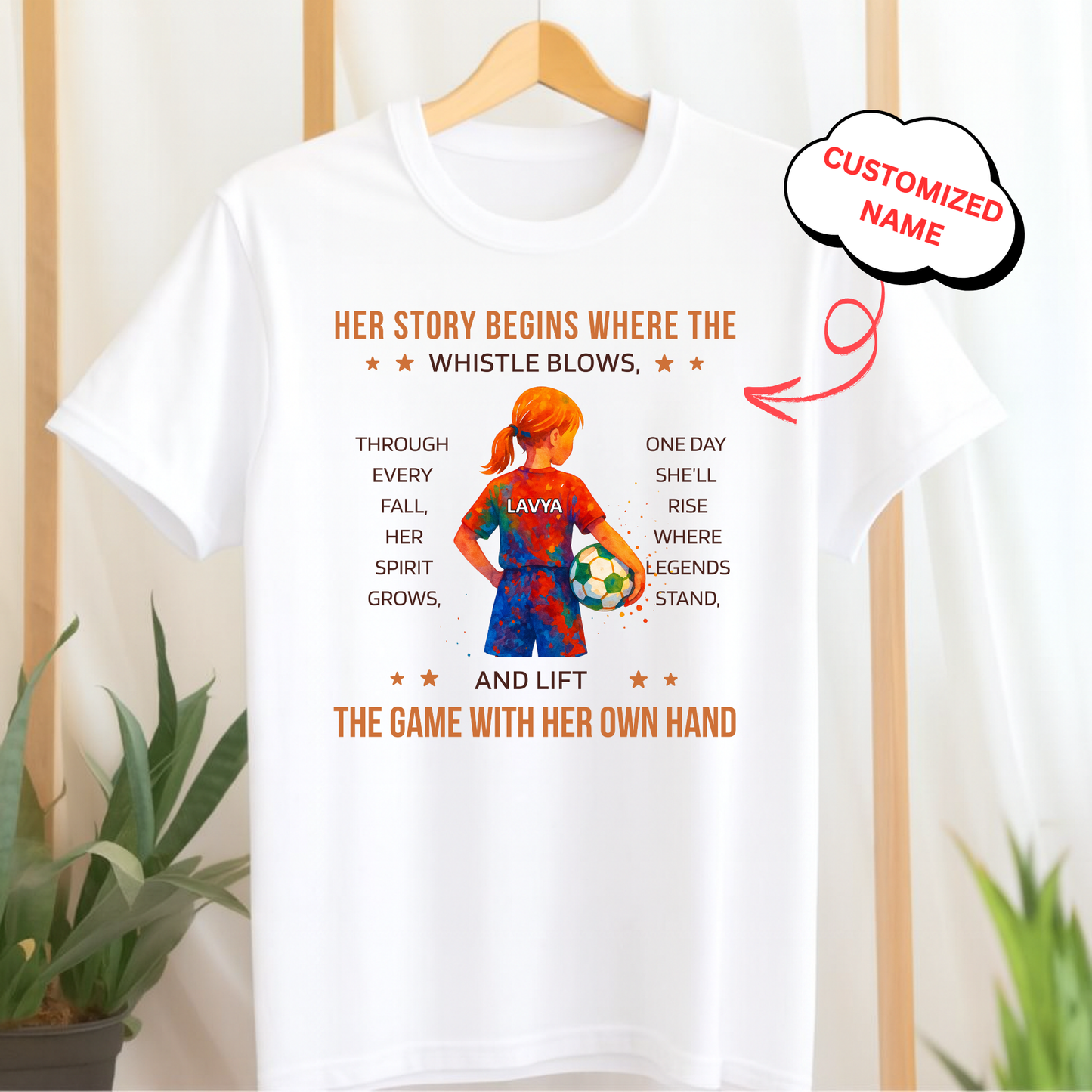 CUSTOMIZED-HER STORY BEGINS WHERE THE WHISTLE BLOWS (FOOTBALL) CLASSIC T-SHIRT