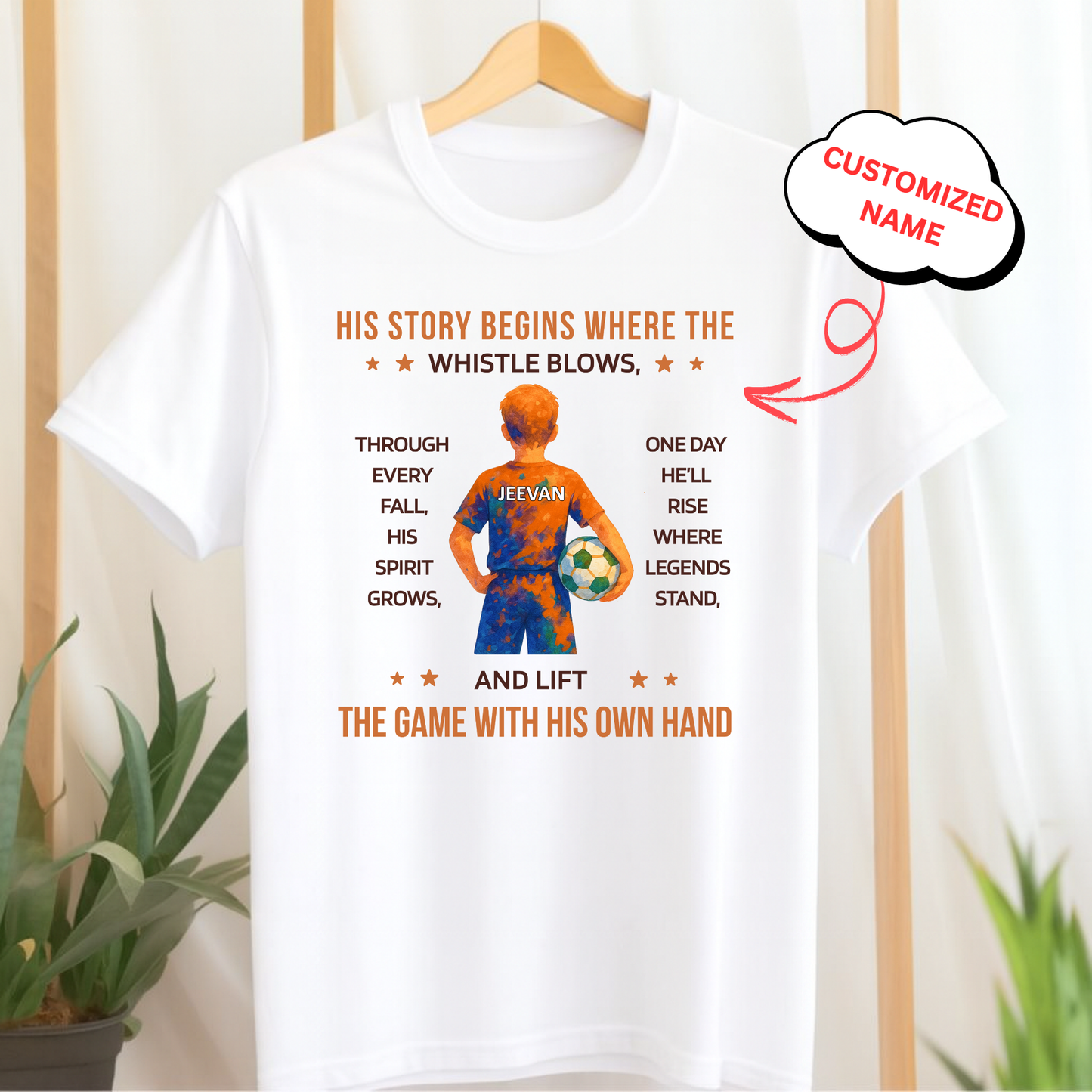 CUSTOMIZED-HIS STORY BEGINS WHERE THE WHISTLE BLOWS (FOOTBALL) CLASSIC T-SHIRT