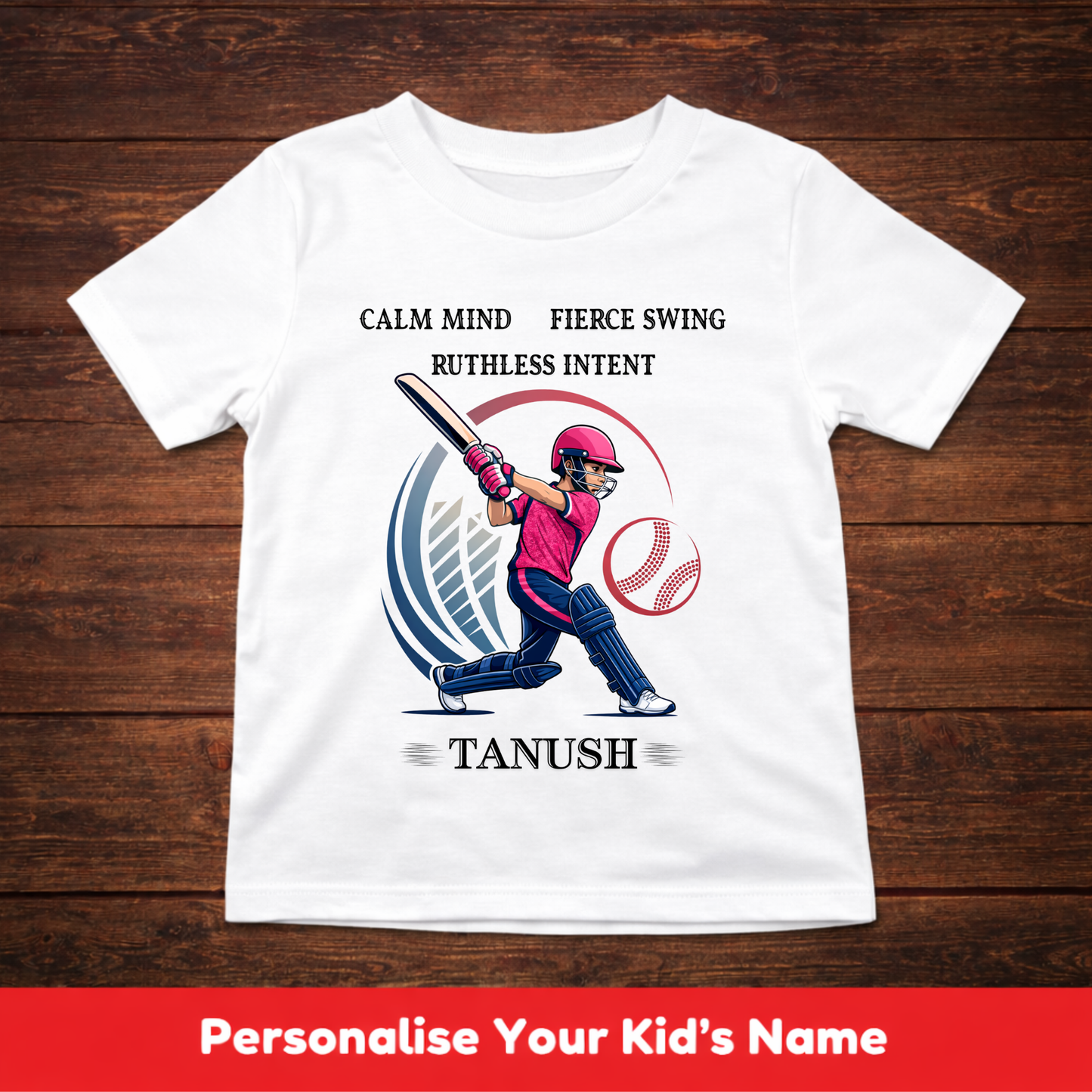 CUSTOMIZED-CALM MIND  FIERCE SWING(CRICKET)-KIDS T-SHIRT