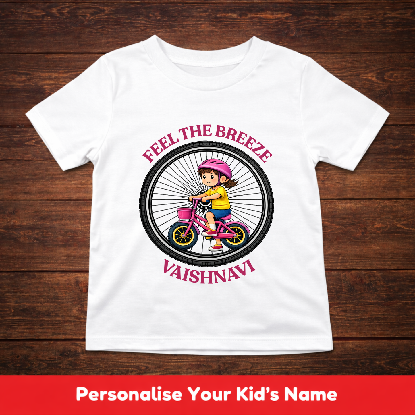 CUSTOMIZED-FEEL THE BREEZE(CYCLING)-GIRL KIDS T-SHIRT