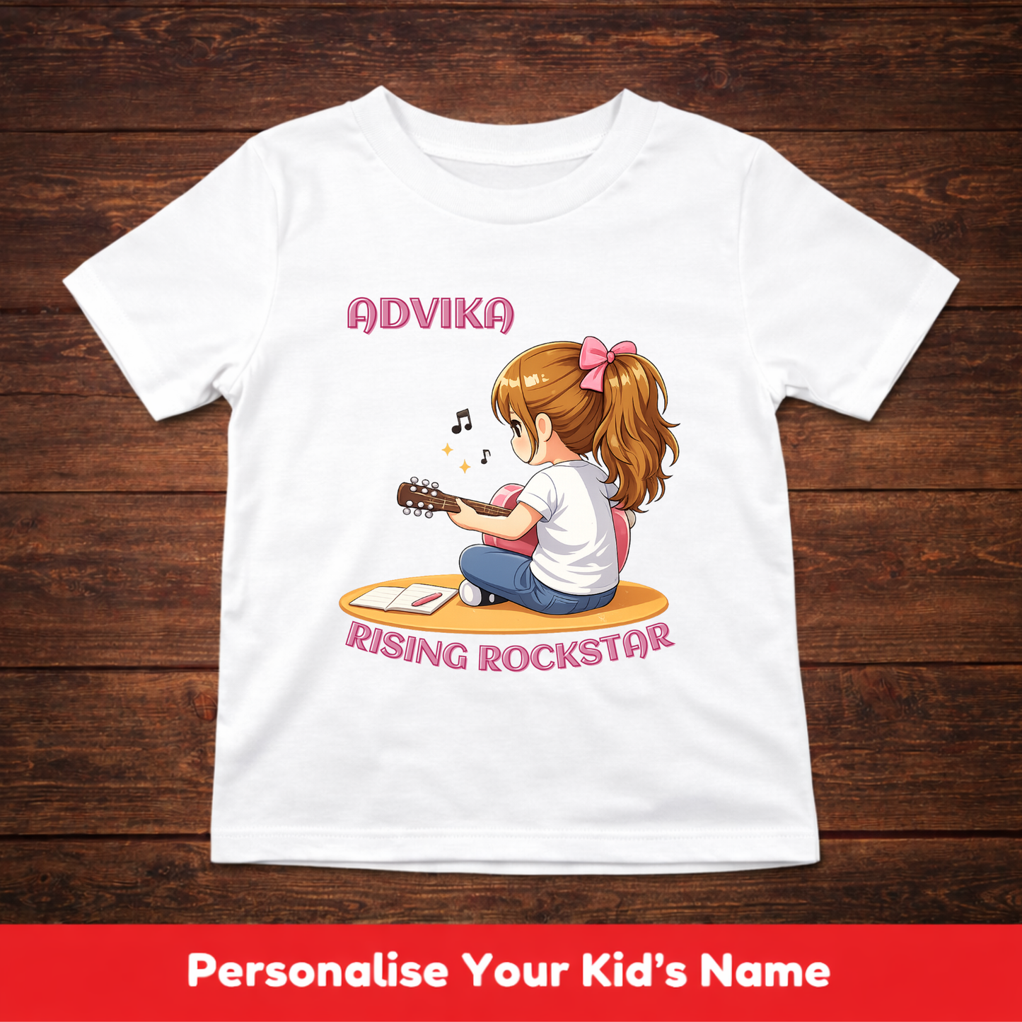 CUSTOMIZED-RISING ROCKSTAR(GUITAR)-GIRL KIDS T-SHIRT