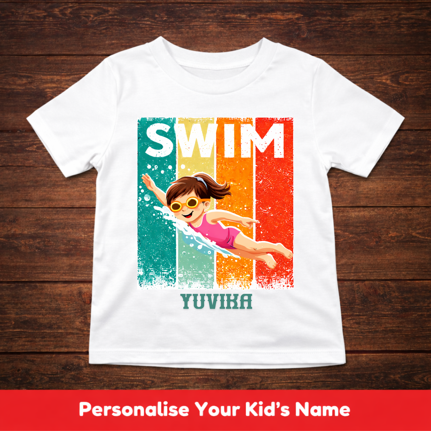 CUSTOMIZED-YOUNG GIRL SWIMMING-KIDS T-SHIRT