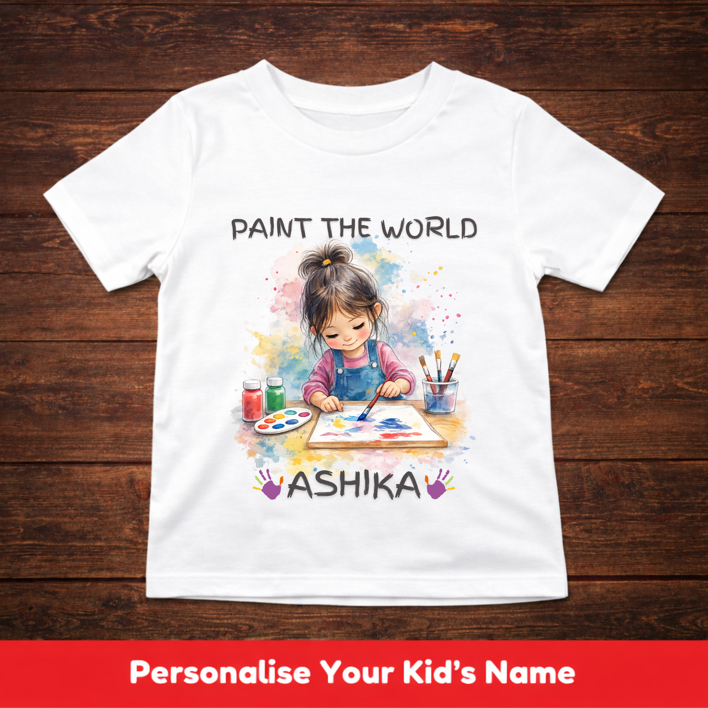 CUSTOMIZED-PAINT THE WORLD(ARTIST) GIRL-KIDS T-SHIRT