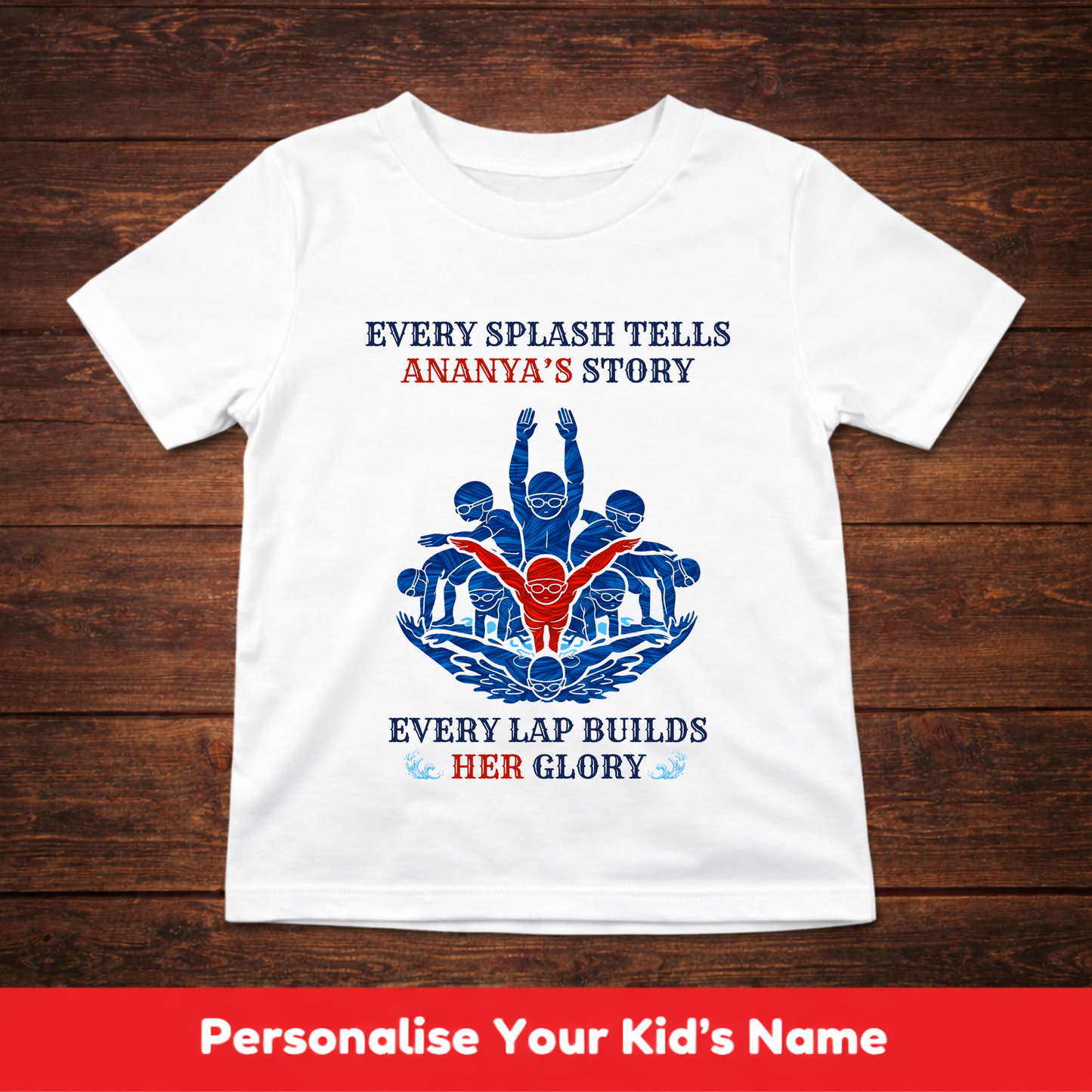 CUSTOMIZED- EVERY SPLASH TELLS HER STORY(SWIMMING)-GIRL KIDS T-SHIRT