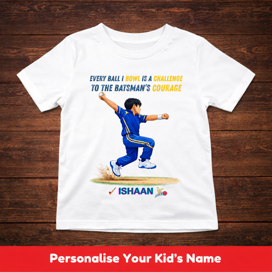 CUSTOMIZED-BOWLER'S CHALLENGE AND BATSMAN'S COURAGE(CRICKET)-KIDS T-SHIRT