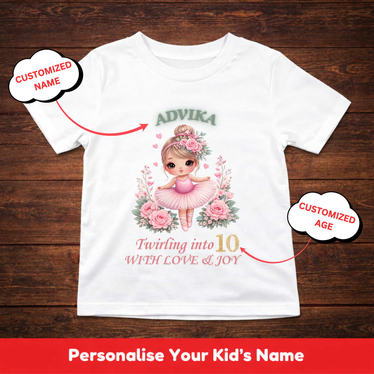 CUSTOMIZATION KIDS (GIRL) T-SHIRT-TWIRLING INTO LOVE & JOY