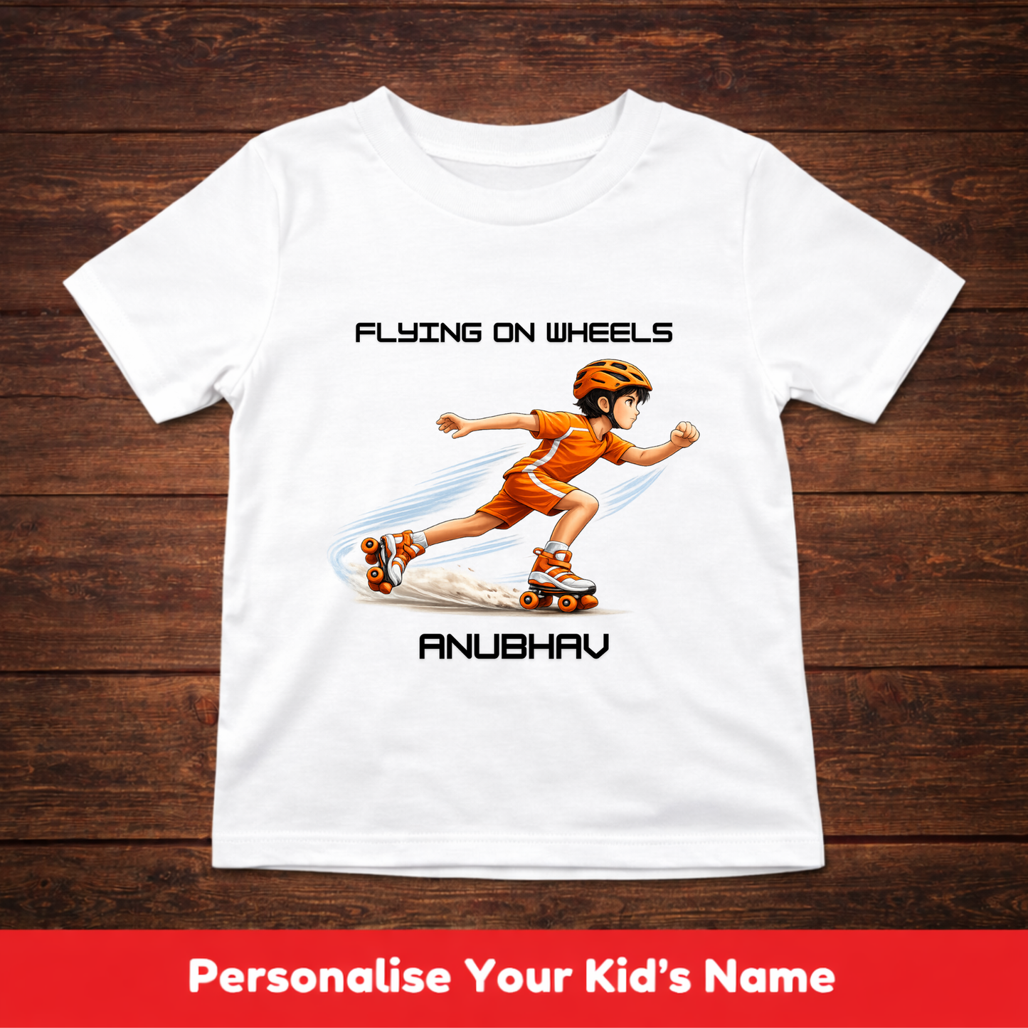 CUSTOMIZED-FLYING ON WHEELS (SKATES)-BOY KIDS T-SHIRT