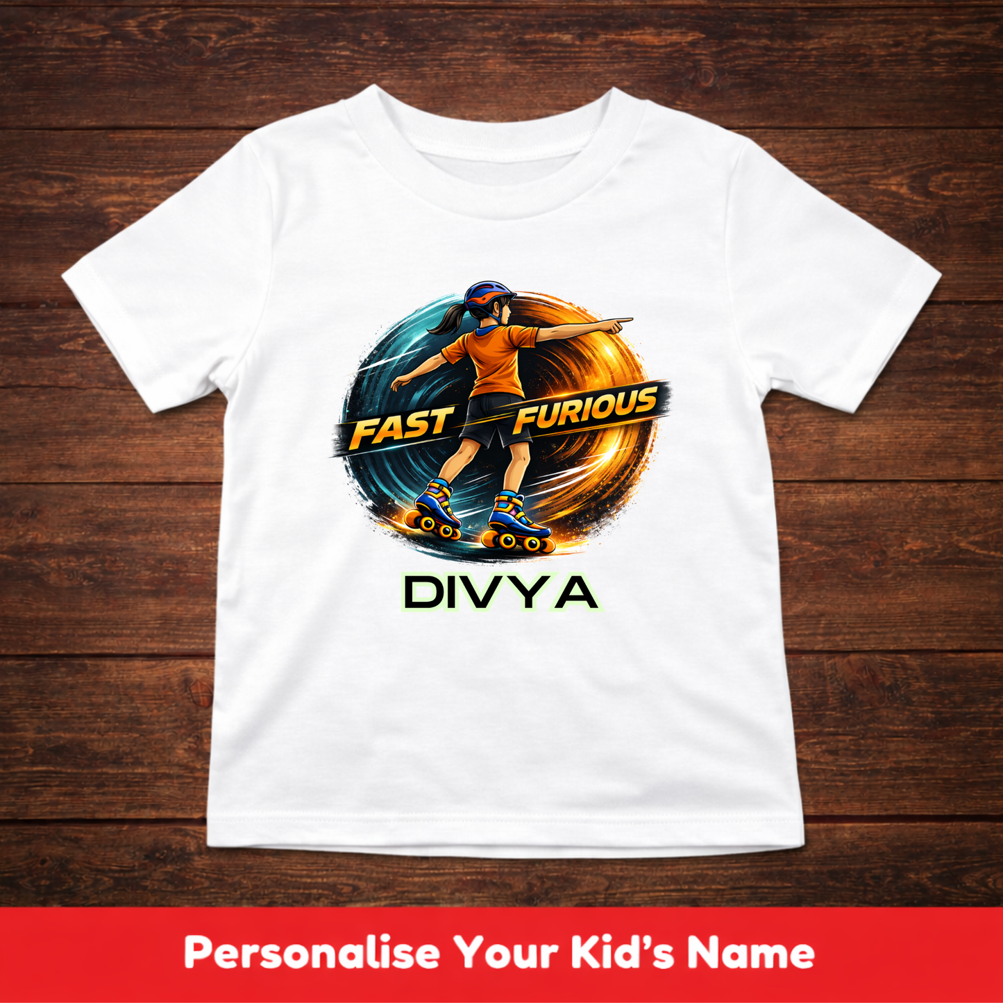 CUSTOMIZED-FAST & FURIOUS (SKATES)-GIRL KIDS T-SHIRT