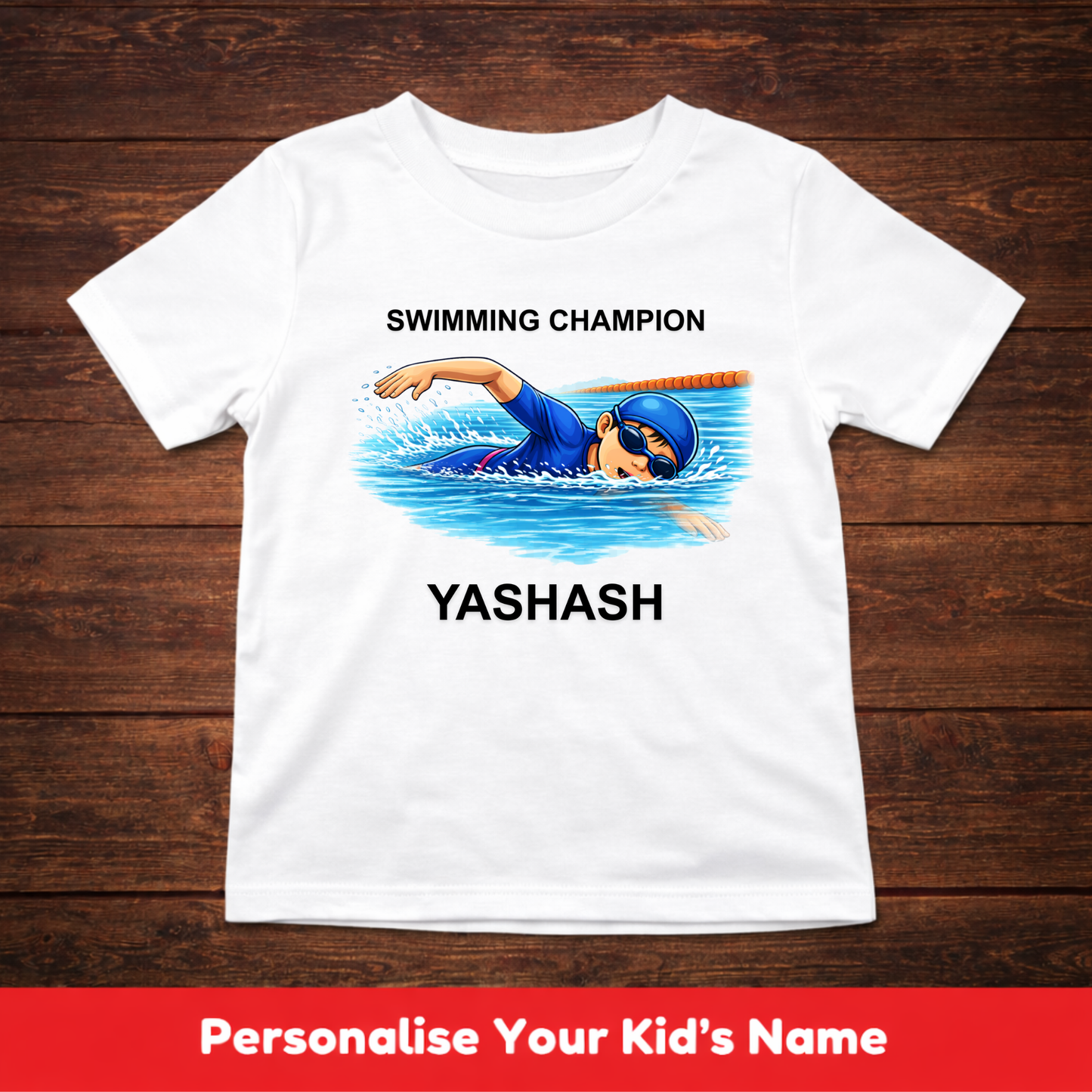 CUSTOMIZED-SWIMMING CHAMPION BOY KIDS T-SHIRT