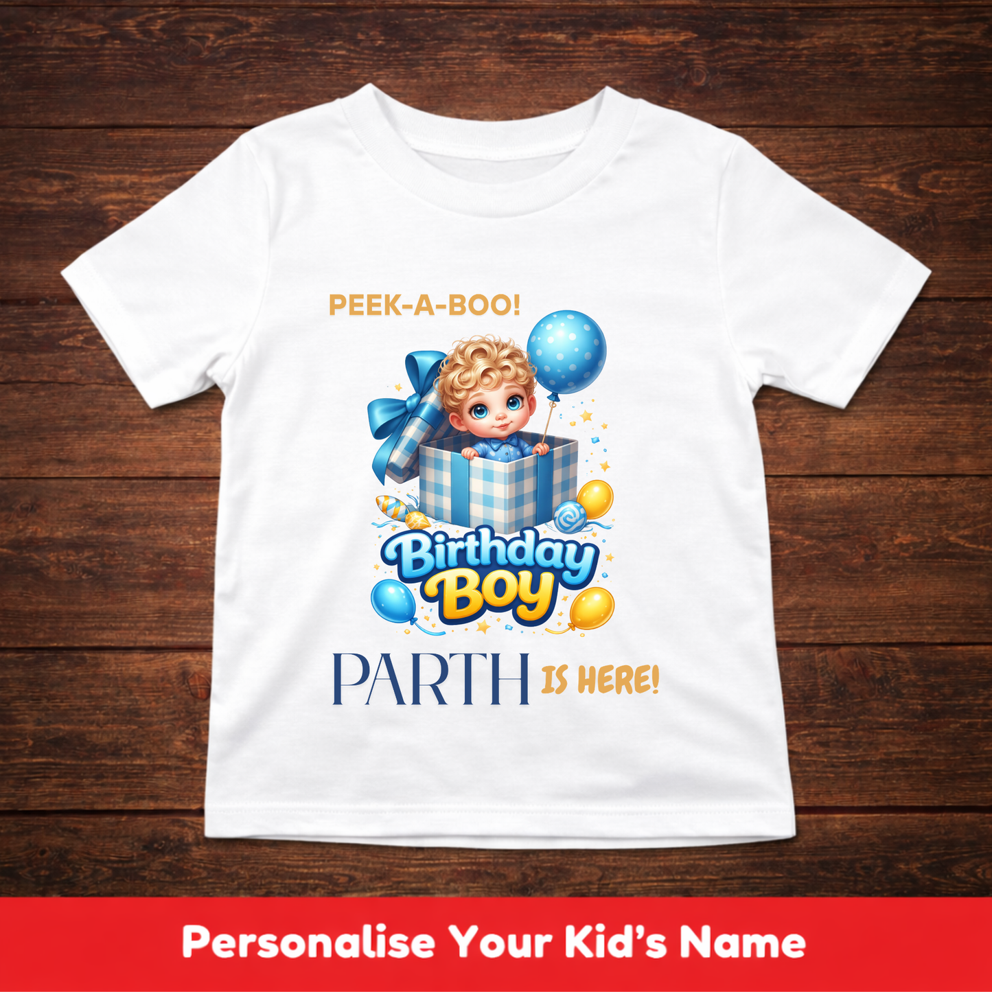 CUSTOMIZATION BOY'S T-SHIRT-PEEK-A-BOO WITH BIRTHDAY BOY