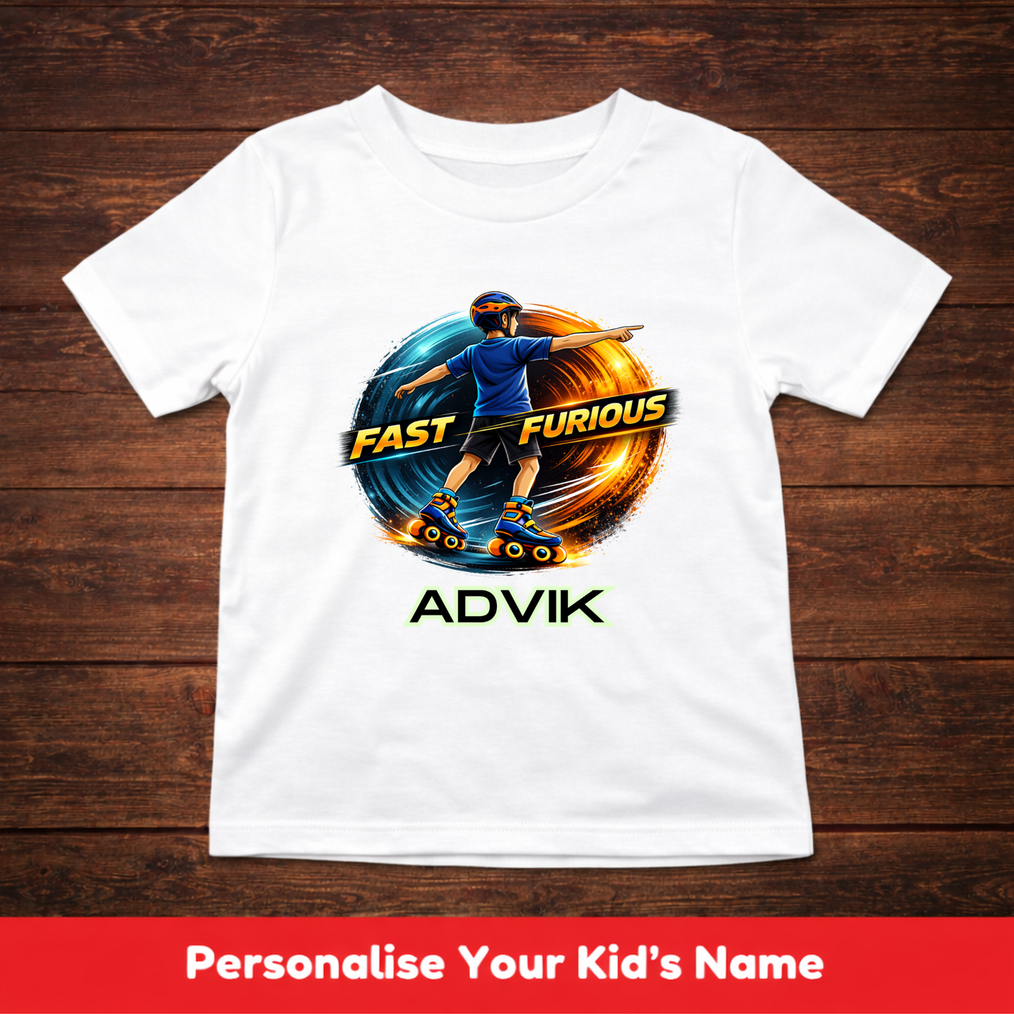 CUSTOMIZED-FAST & FURIOUS (SKATES)-BOY KIDS T-SHIRT