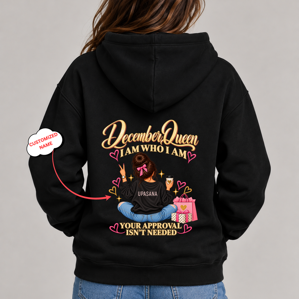 CUSTOMIZED-DECEMBER QUEEN CLASSIC HOODIE BACK PRINT