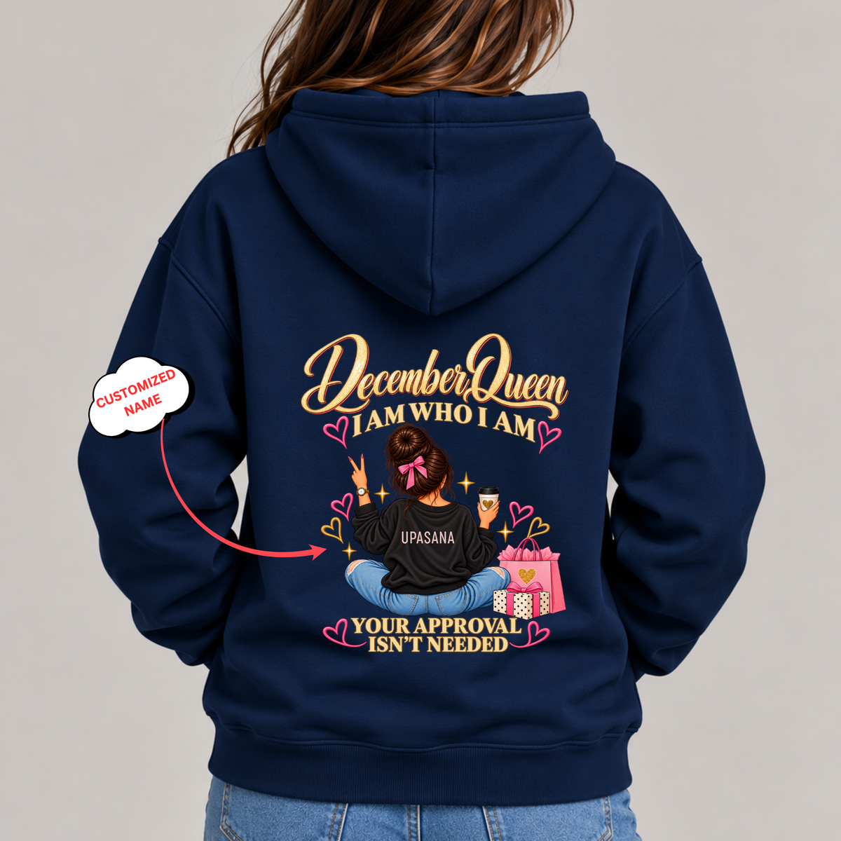 CUSTOMIZED-DECEMBER QUEEN CLASSIC HOODIE BACK PRINT
